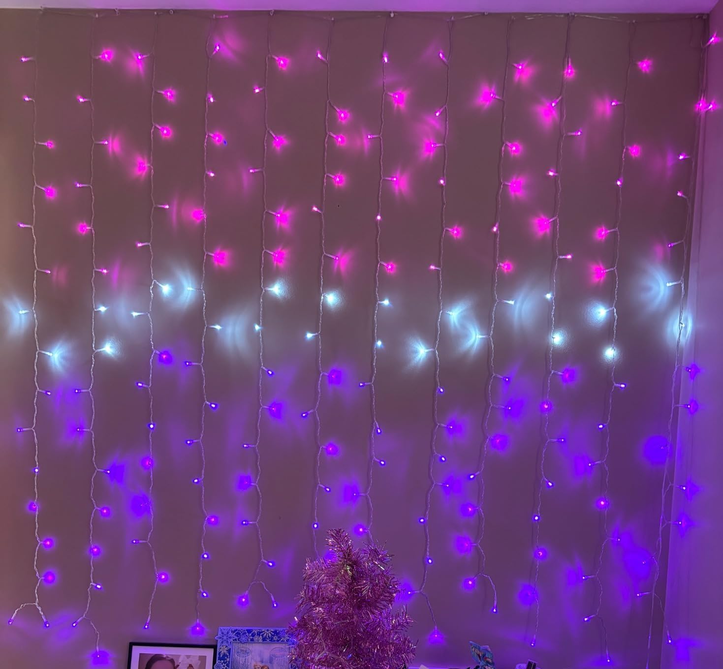 Pink Purple Ombre Curtain Lights - Bedroom Wall Decor for Girls, Teens & Weddings