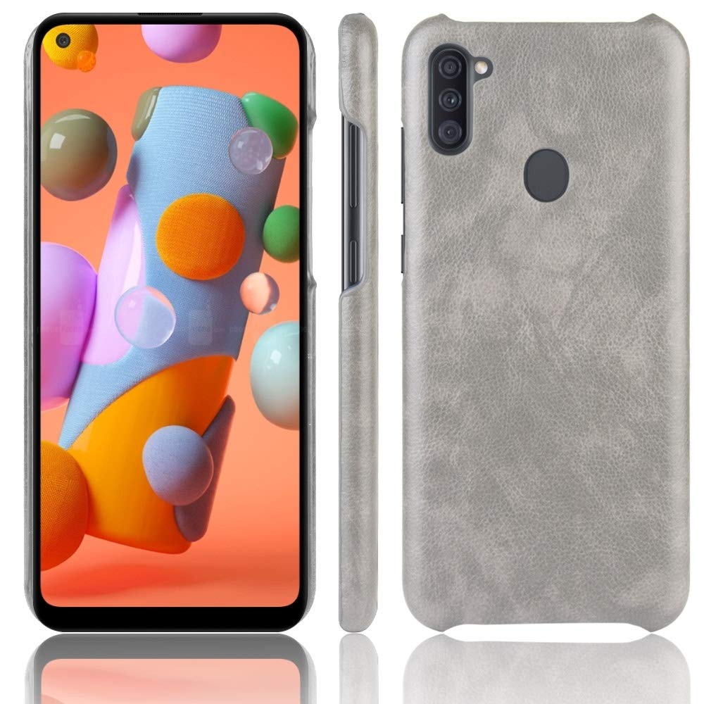 HAIJUN Shockproof Phone Case for Samsung Galaxy M11 - Durable PC + PU Hybrid Cover with Lychee Texture (Gray) - Perfect for Outdoor Activities, Travel & Daily Protection