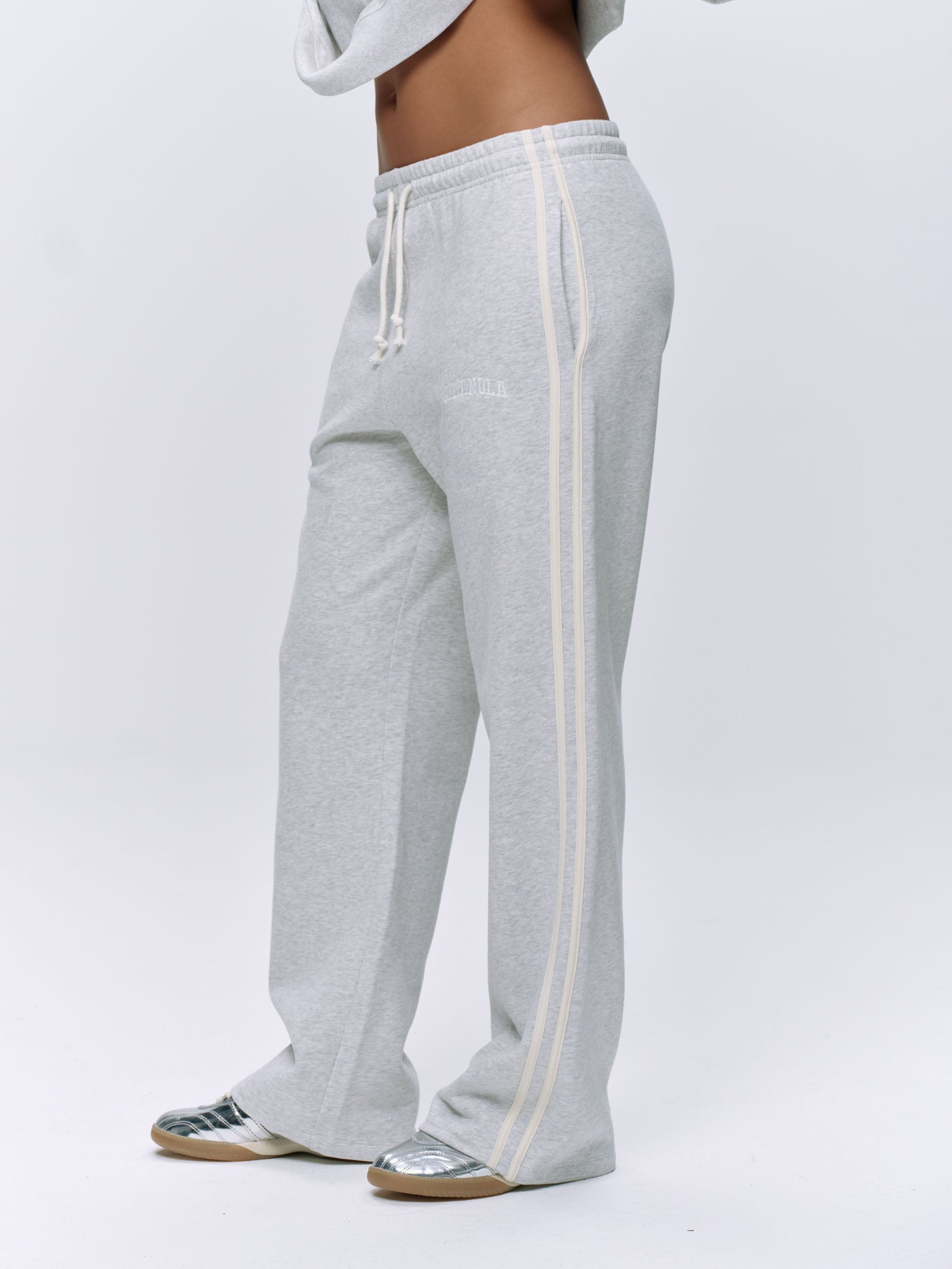 Men's Varsity Loose Fit Sweatpants - Light Grey Melange & Marshmallow White | Comfortable Casual Joggers for Lounge, Gym & Streetwear