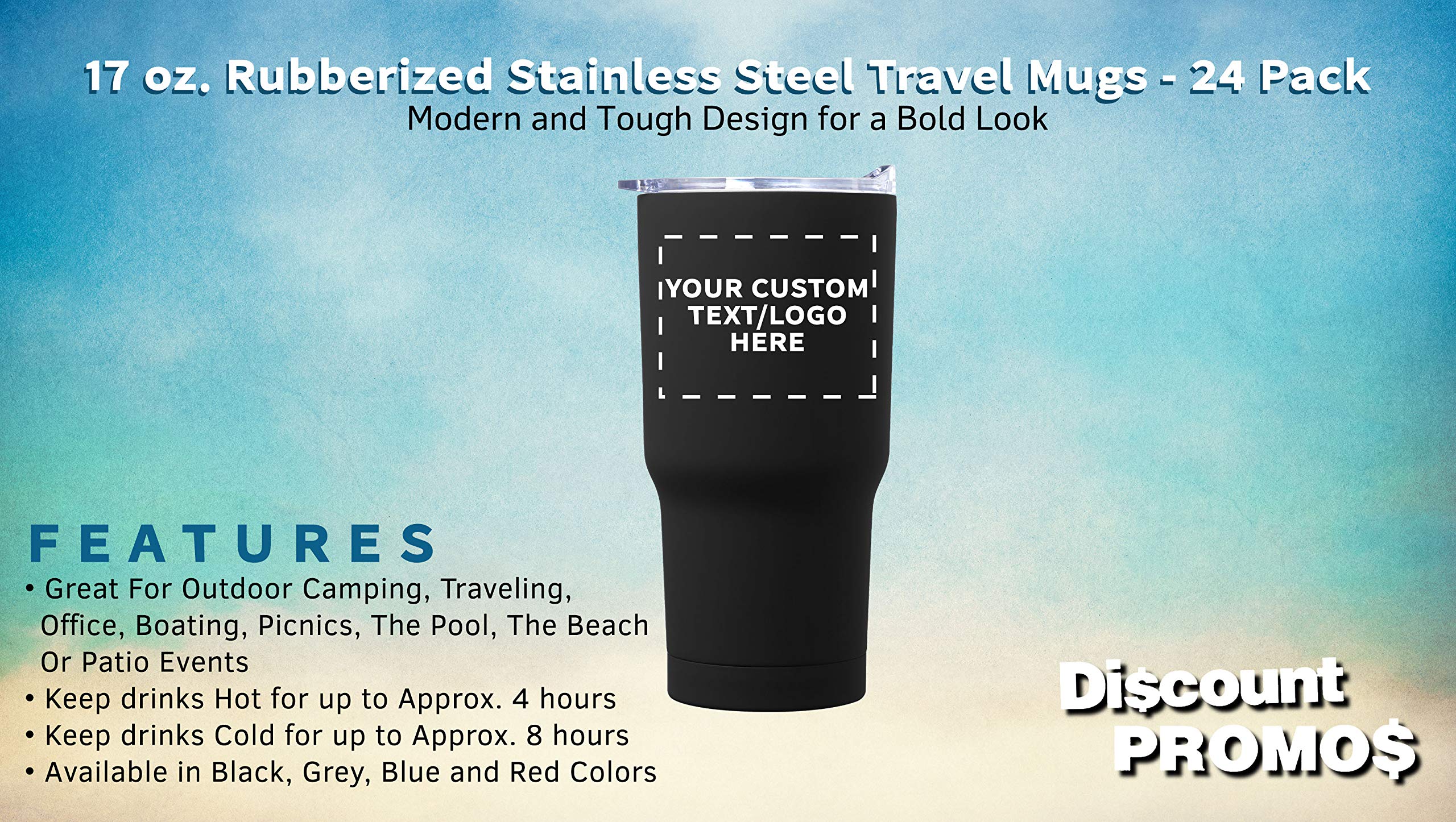 Custom 17 oz Rubberized Stainless Steel Travel Mugs - 24 Pack with Personalized Text & Logo - Black - Ideal for Corporate Gifts, Promotions & Office Use