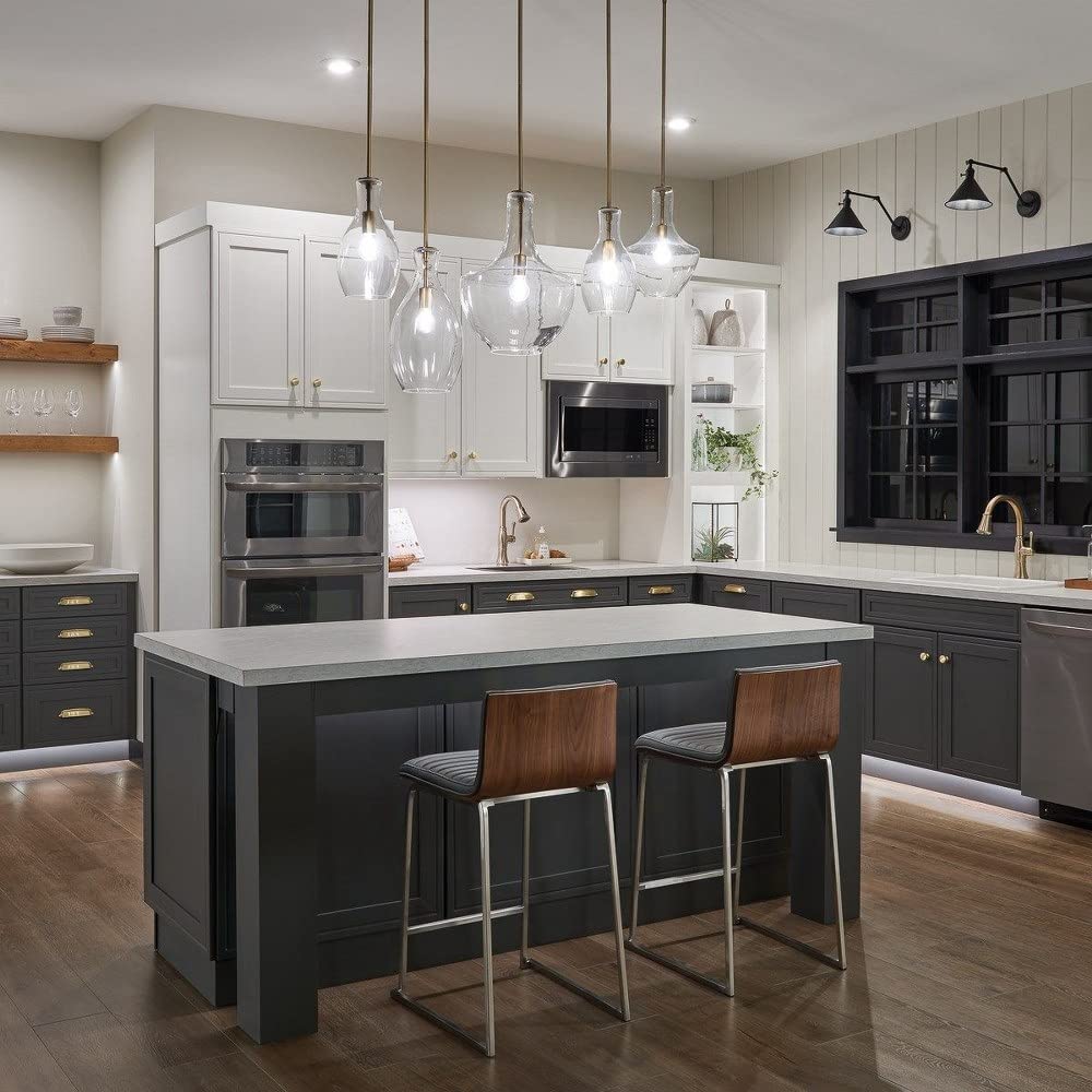 Modern Large Bell Shade Pendant Light Fixture - Clear Glass & Chrome Finish - Perfect for Dining Room, Kitchen Island, or Entryway Lighting