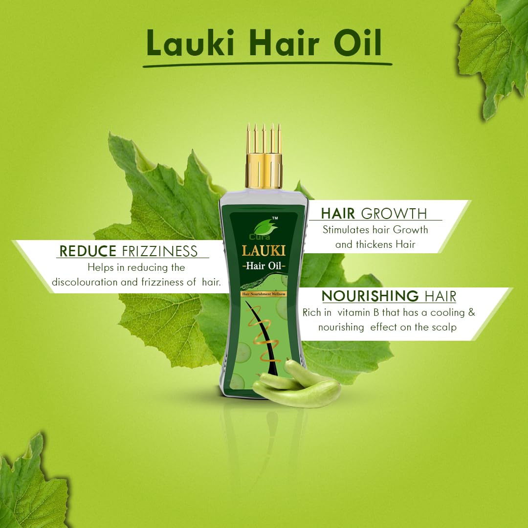 Organic Cura Lauki Oil (200ml) - 100% Pure Bottle Gourd Oil for Hair Growth with Free Stimulator | Promotes Thicker Hair, Reduces Hair Fall & Improves Scalp Health | Natural Hair Care Treatment with Applicator | Perfect for Daily Hair Massage & Nighttime Hair Care Routine