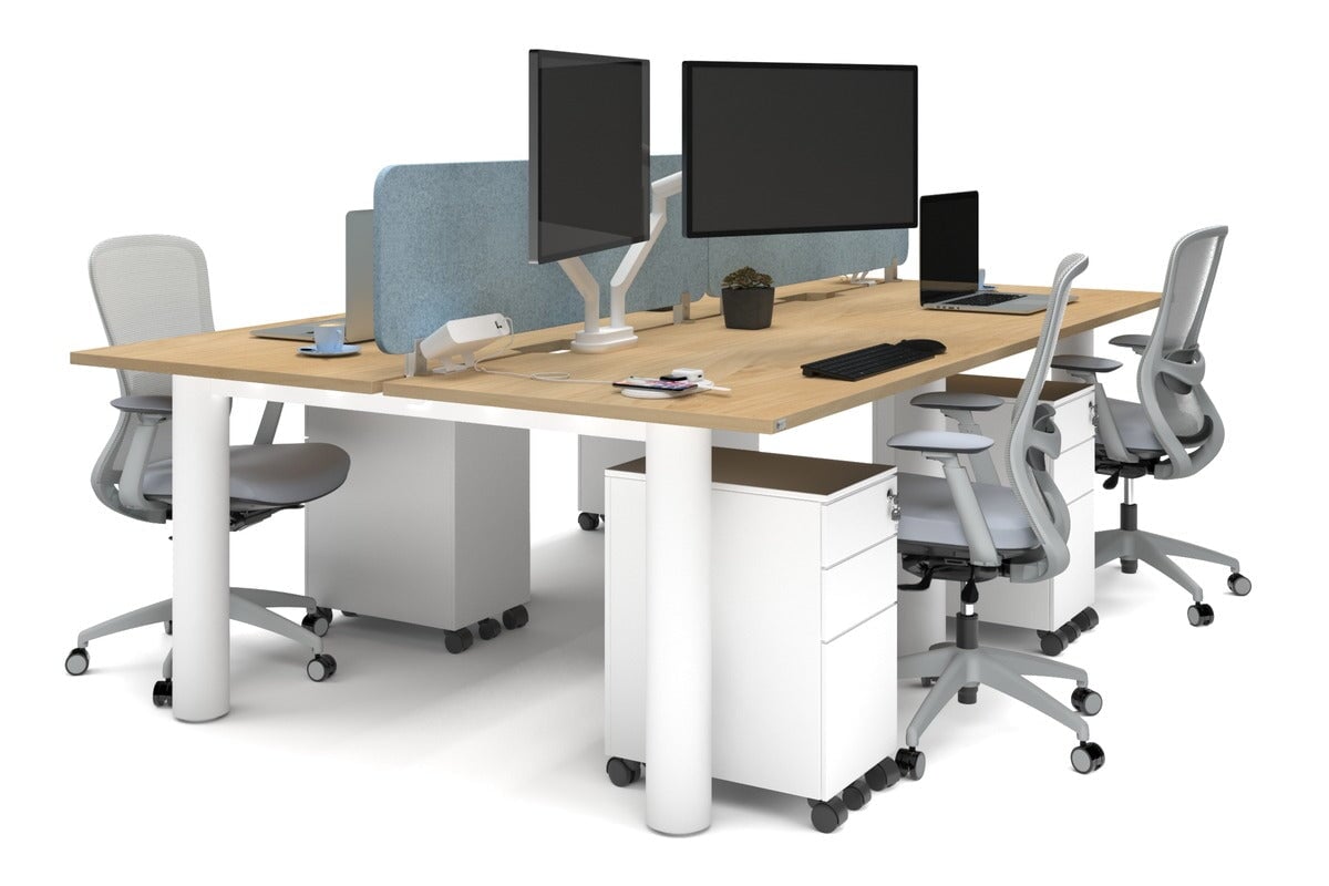 4-Person Office Workstation with Quadro Cylinder Legs - 1200L x 800W Desk with Cable Management Scallop for Modern Workspaces & Collaborative Office Environments