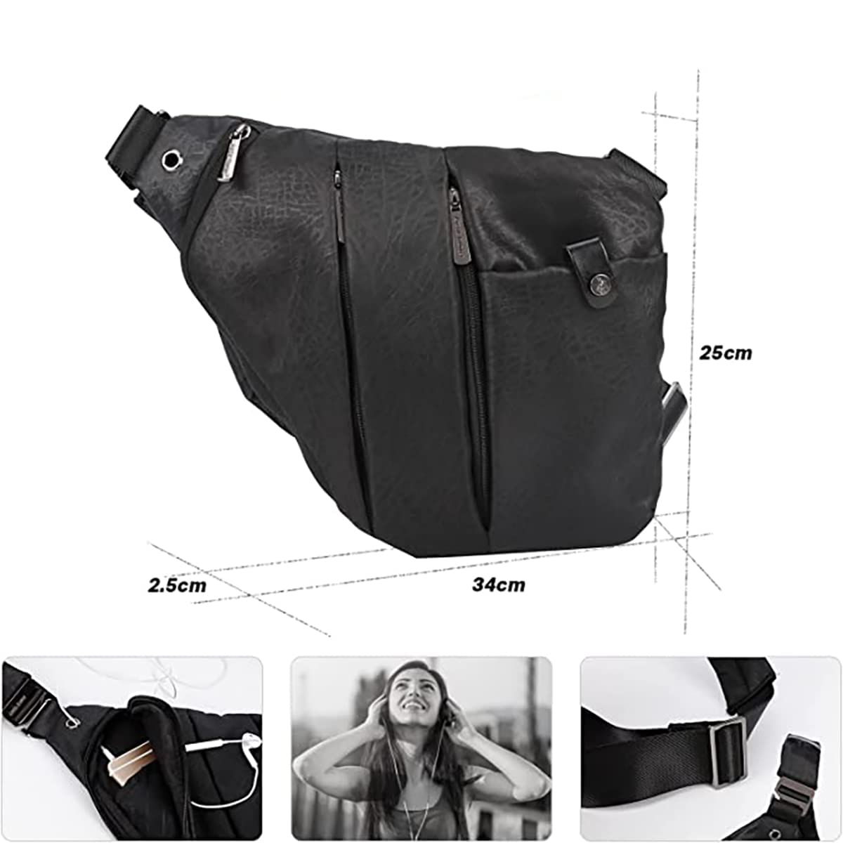 Red Lemon Arctic Hunter Sling Bag for Men - Water-Resistant Crossbody Chest Bag for Outdoor Cycling, Travel & Daily Use - Stylish Slim Shoulder Bag with Passport Pocket - Perfect for Commuting, Hiking & Urban Adventures (Black)
