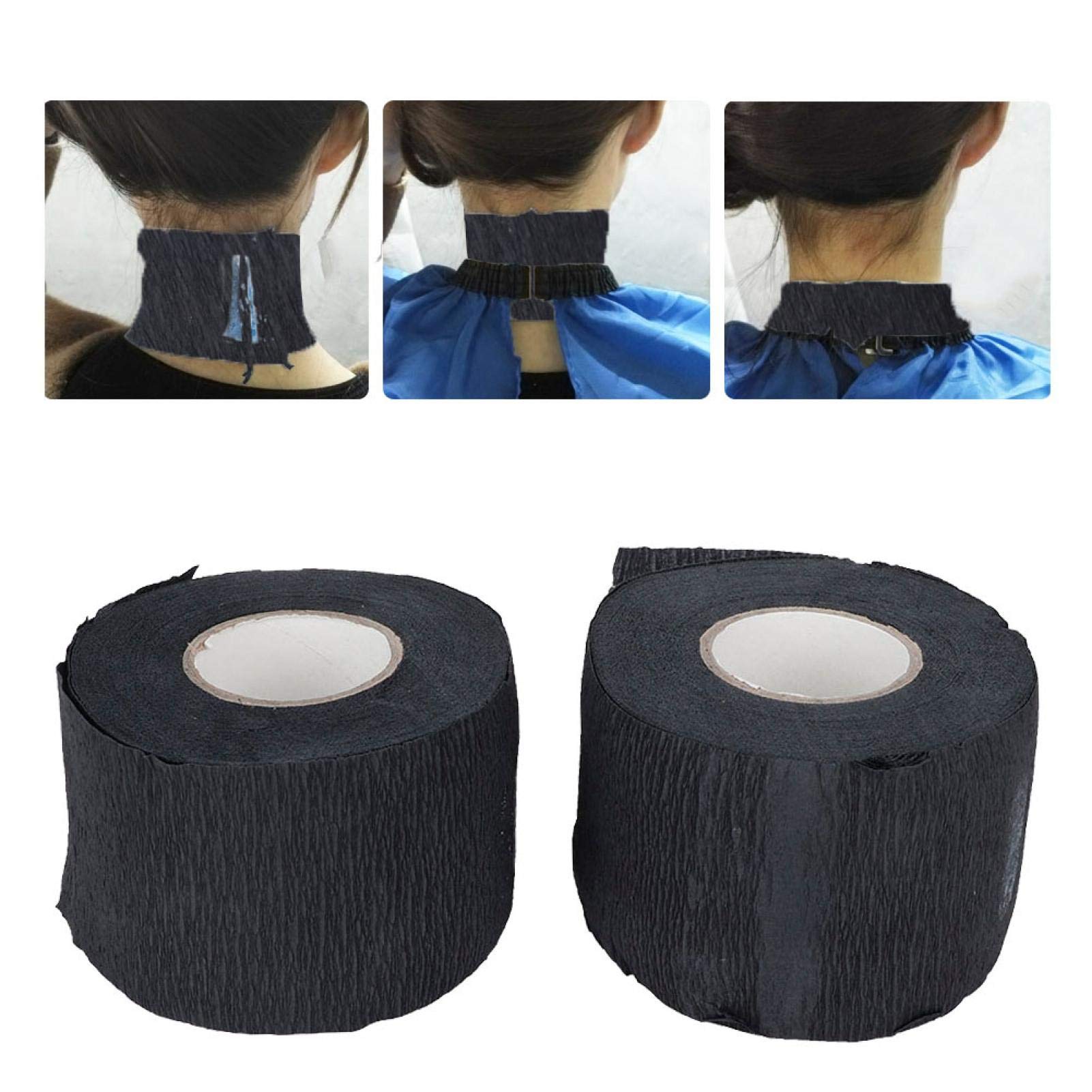 2 Rolls Professional Barber Neck Strips - Disposable Black Stretchy Hair Cutting Paper for Salon Styling & Hair Dyeing | Ideal for Barbershops, Hair Salons & Home Haircuts