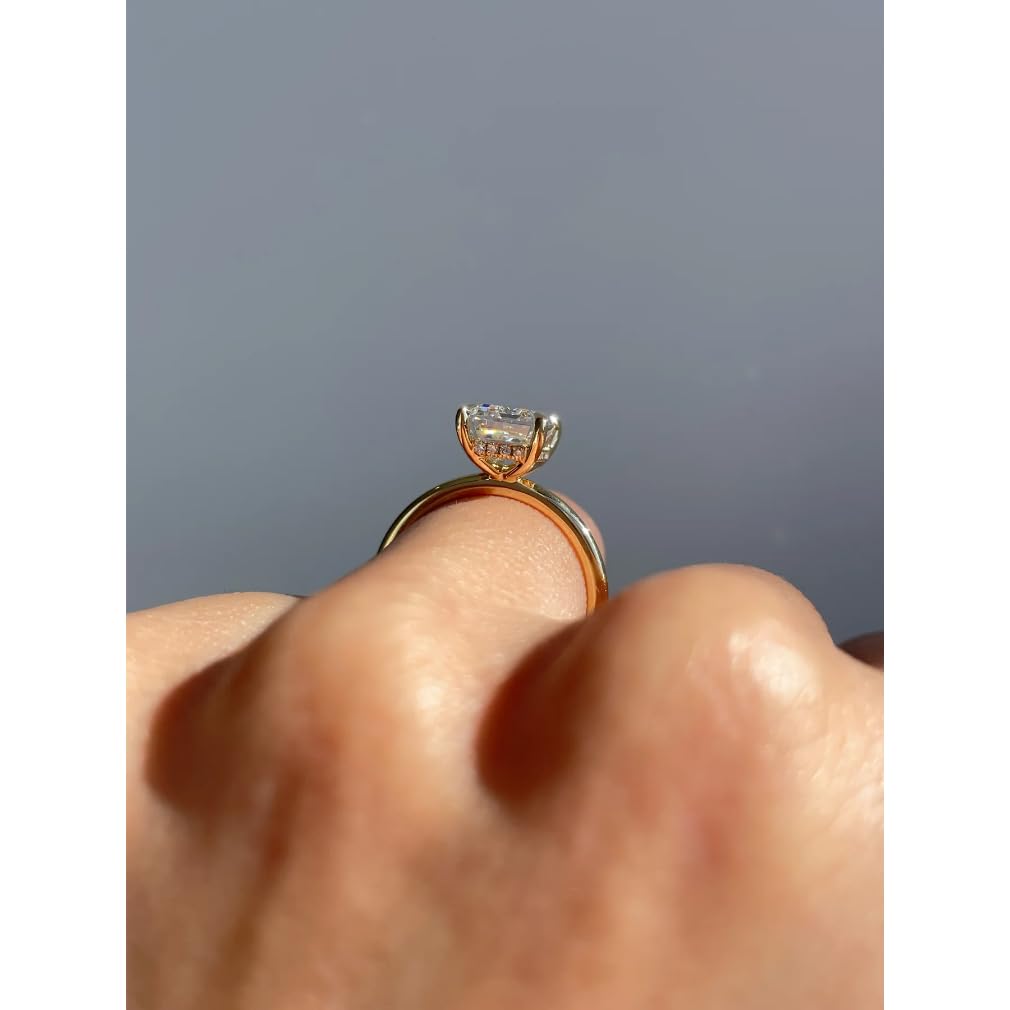 1CT-3CT Hidden Halo Emerald Cut Moissanite Engagement Ring for Women - Solitaire Wedding Ring in 925 Silver or 10K/14K/18K Solid Gold (Yellow, White, Rose) - Handcrafted Anniversary & Birthday Gift for Her - Perfect for Proposals, Weddings & Special Occasions