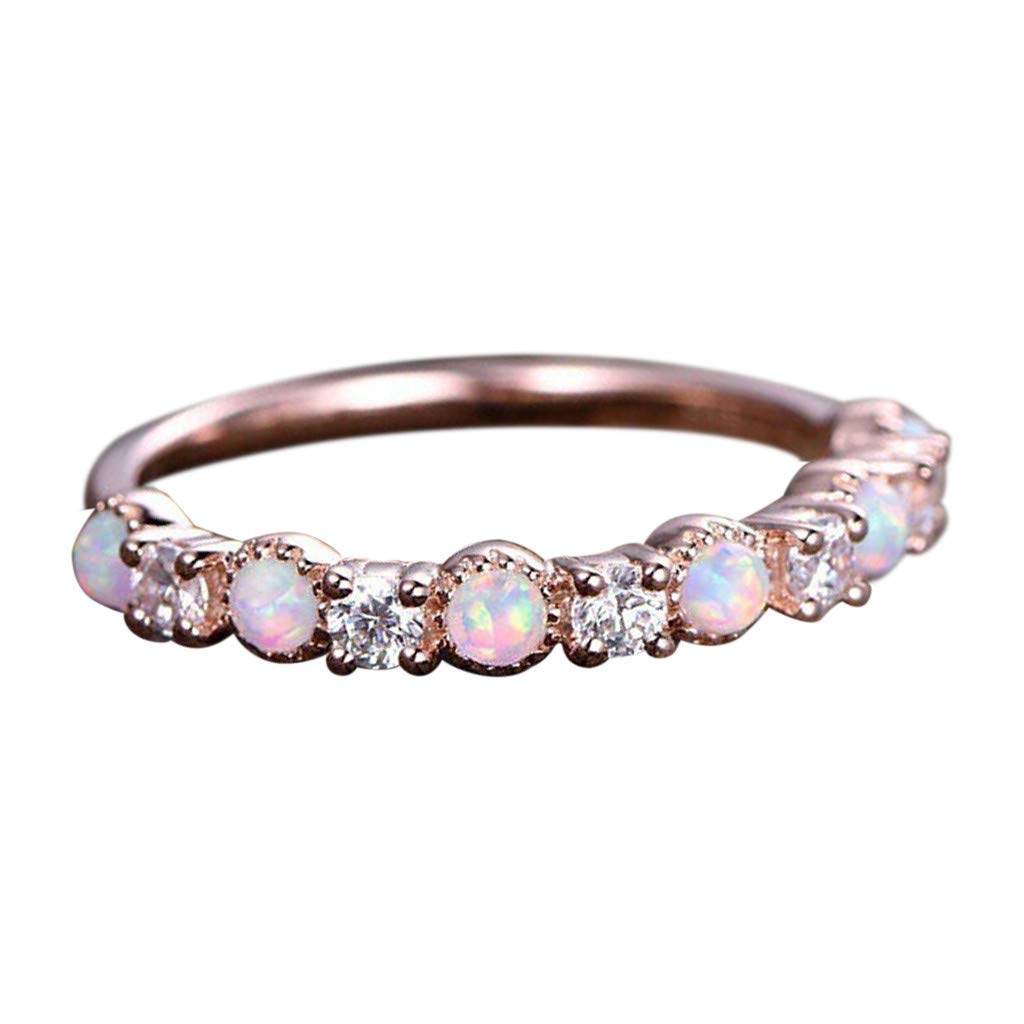 Pink Opal Engagement Rings for Women - Rose Gold Stackable Promise Rings with Cubic Zirconia, Size 10 | Perfect for Proposals, Anniversaries & Everyday Elegant Jewelry