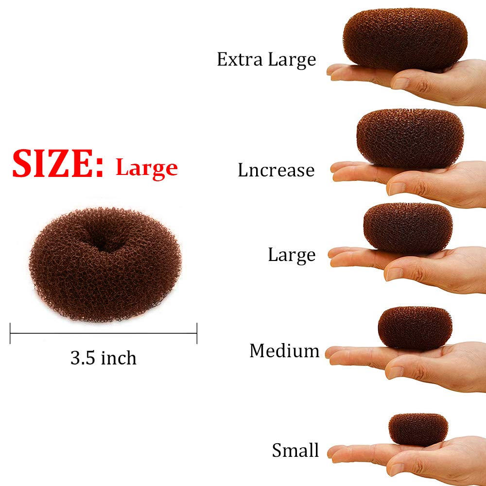 Nicemovic 2PCS Large Hair Donut Bun Maker (3.5 Inch/Brown) - Ring Style Bun Shaper for Thick & Long Hair - Perfect for Updos, Weddings, Parties & Everyday Hairstyles