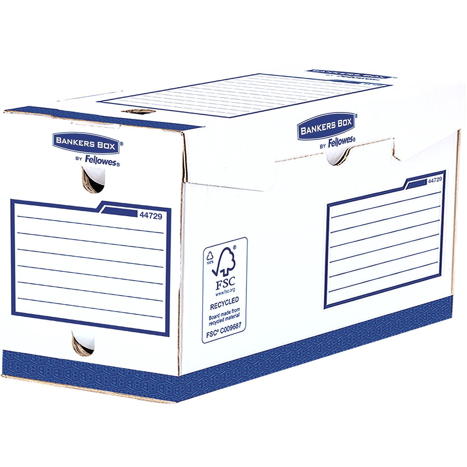 Fellowes Heavy Duty Banker Box - A4 Size Storage Box with 20cm Depth, White & Blue - Perfect for Office Documents, File Archiving, and Home Organization