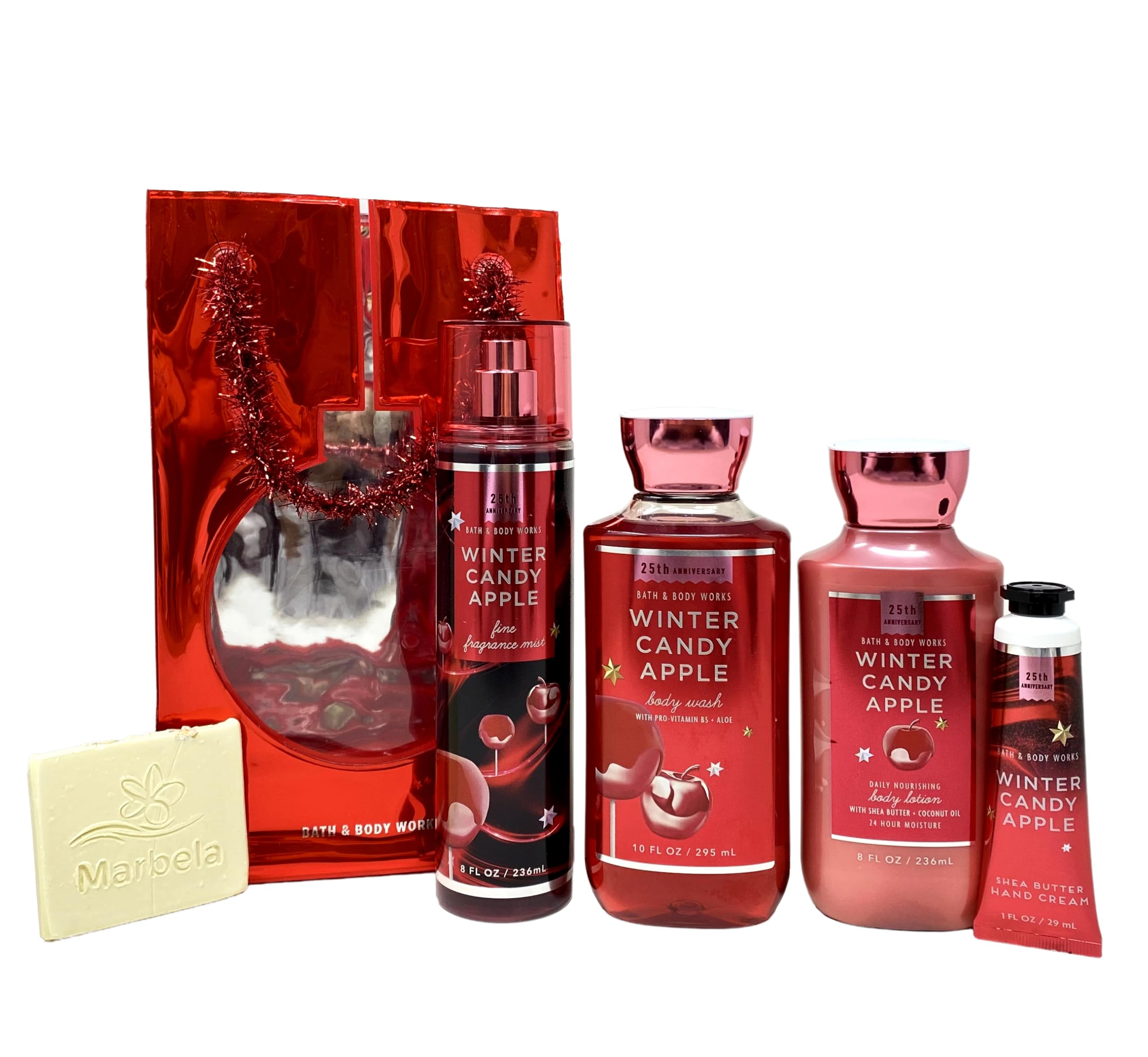 Bath & Body Works Winter Candy Apple Gift Set - Fragrance Mist, Body Wash, Lotion & Hand Cream with Oats Soap Sample - Perfect for Holiday Gifts & Self-Care Pampering