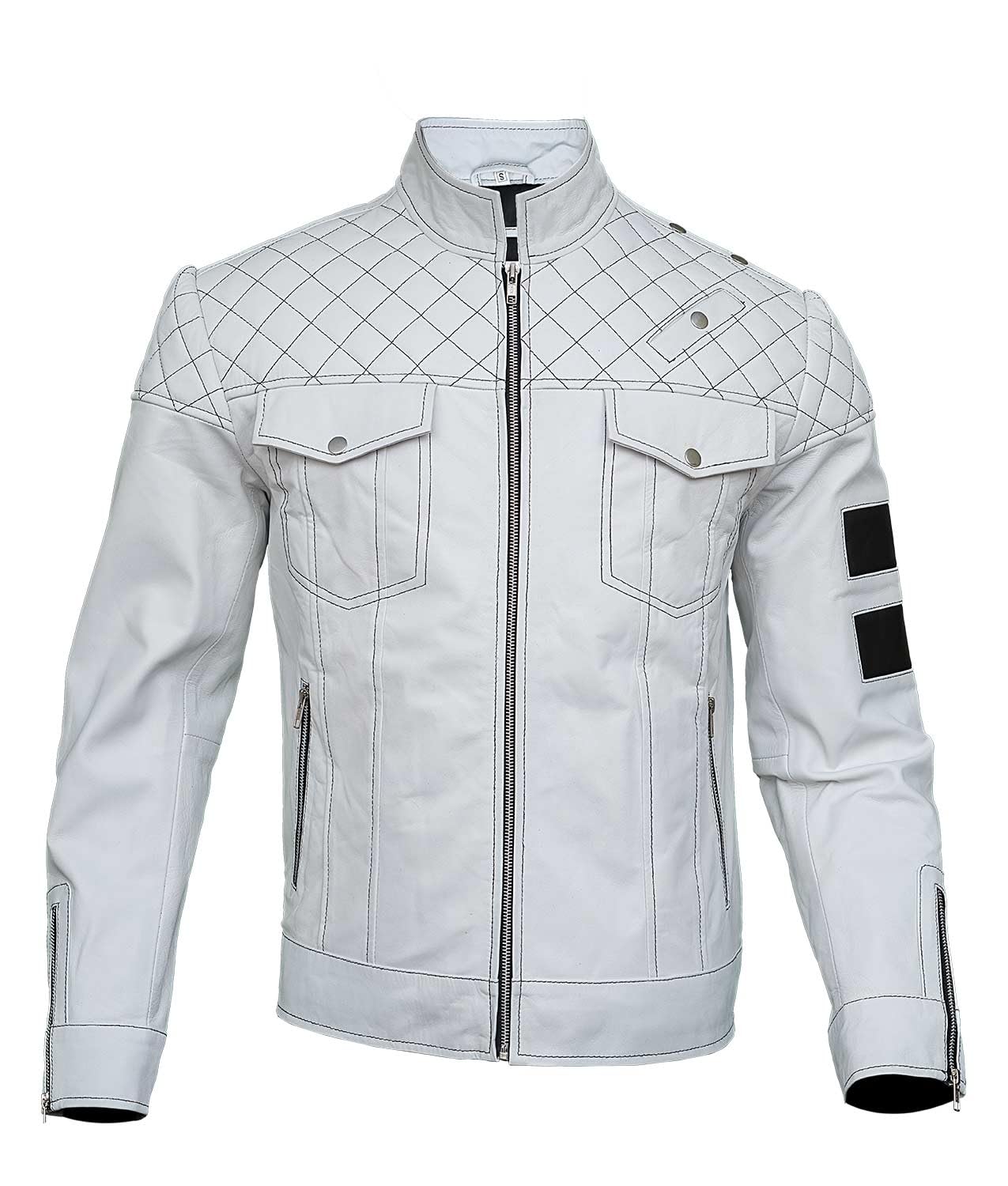 Men's White Genuine Leather Motorcycle Jacket - Stylish Biker Jacket for Men - Premium White Leather Jacket for Riding & Casual Wear
