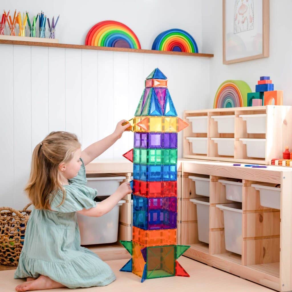 Connetix 102-Piece Magnetic Tiles Set - Rainbow Building Blocks for Kids STEM Learning | Creative Construction Toys for Preschool & Classroom Educational Play