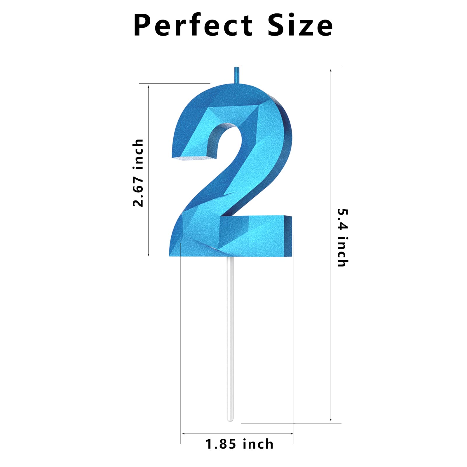 3D Diamond Shape Number Birthday Candles (2-Pack, Blue) - Happy Birthday Cake Candles for Birthday Parties, Weddings, Reunions & Theme Celebrations - Perfect for Cake Decorating and Special Occasions