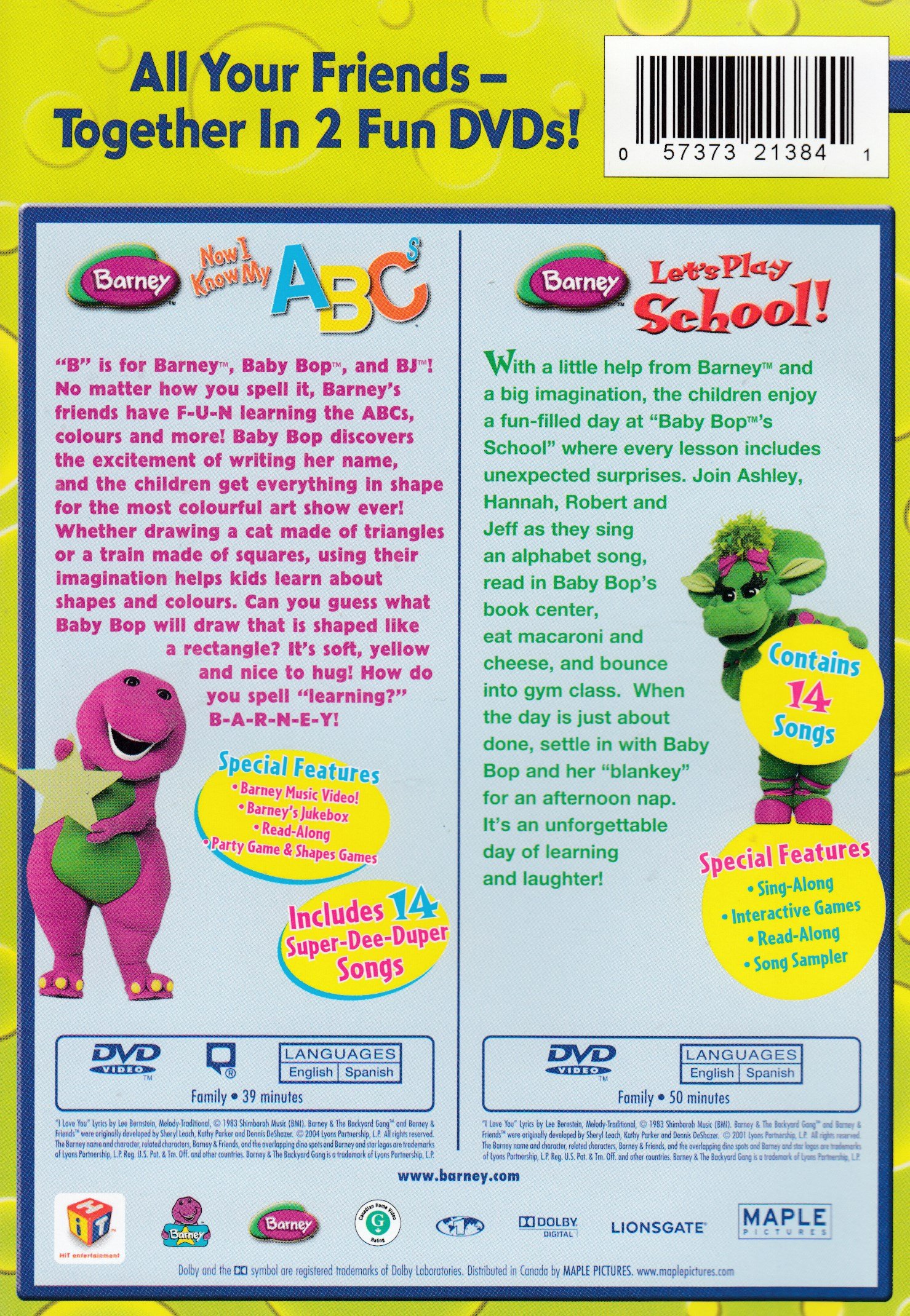 Barney Double Feature DVD: Now I Know My ABC's & Let's Play School - Fun Educational Videos for Toddlers & Preschool Learning at Home