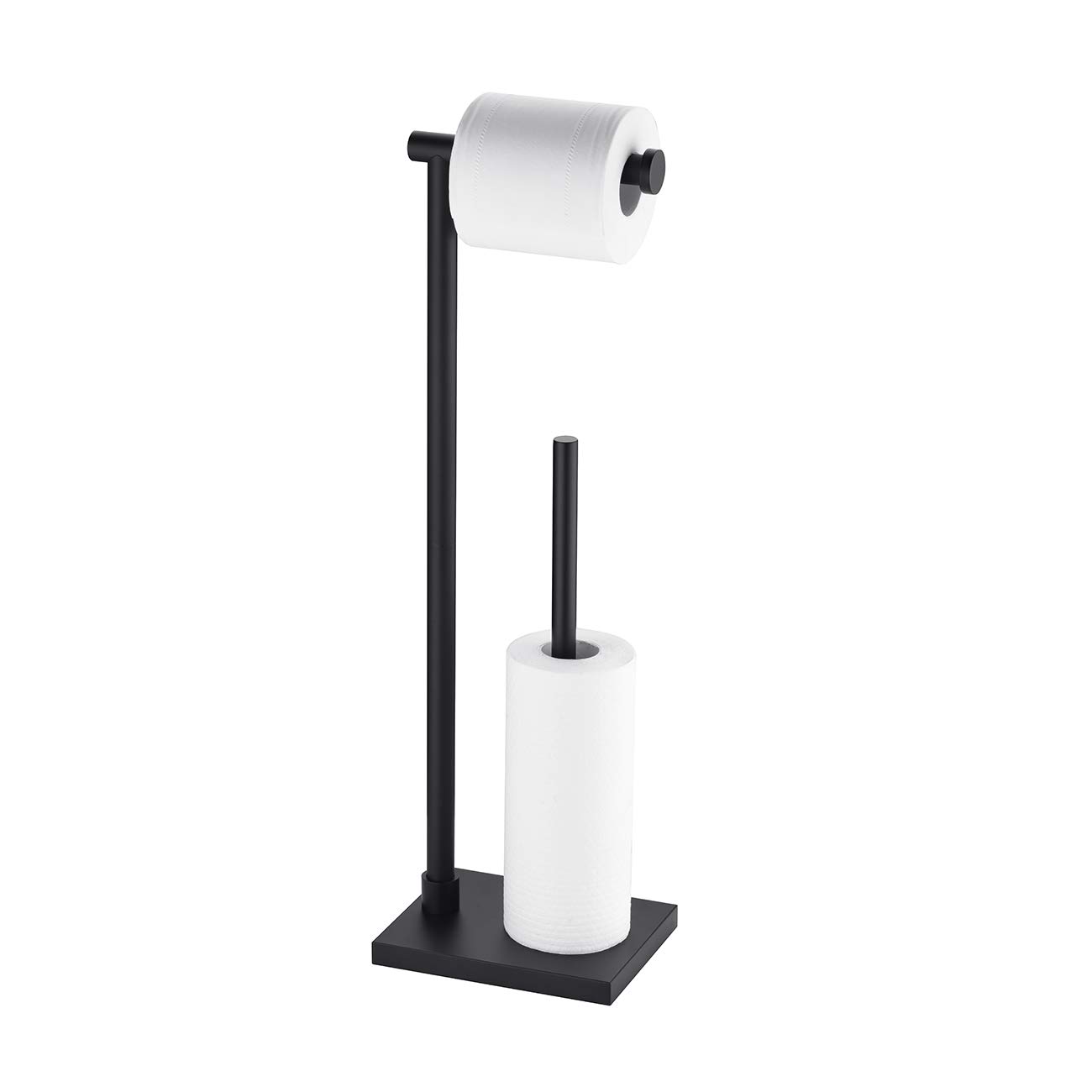 Free Standing Bathroom Toilet Paper Holder Stand with Reserve - Matte Black Stainless Steel Toilet Tissue Dispenser (TPS103S2-BK) - Perfect for Bathrooms, Powder Rooms & RVs