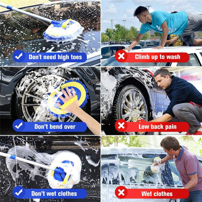 2 in 1 Telescopic Chenille Car Wash Mop with Removable Wash Mitt (1.75-3.75 ft Extension) - Premium Car Cleaning Kit for Easy Washing, Waxing & Drying - Perfect for Sedans, SUVs & Trucks