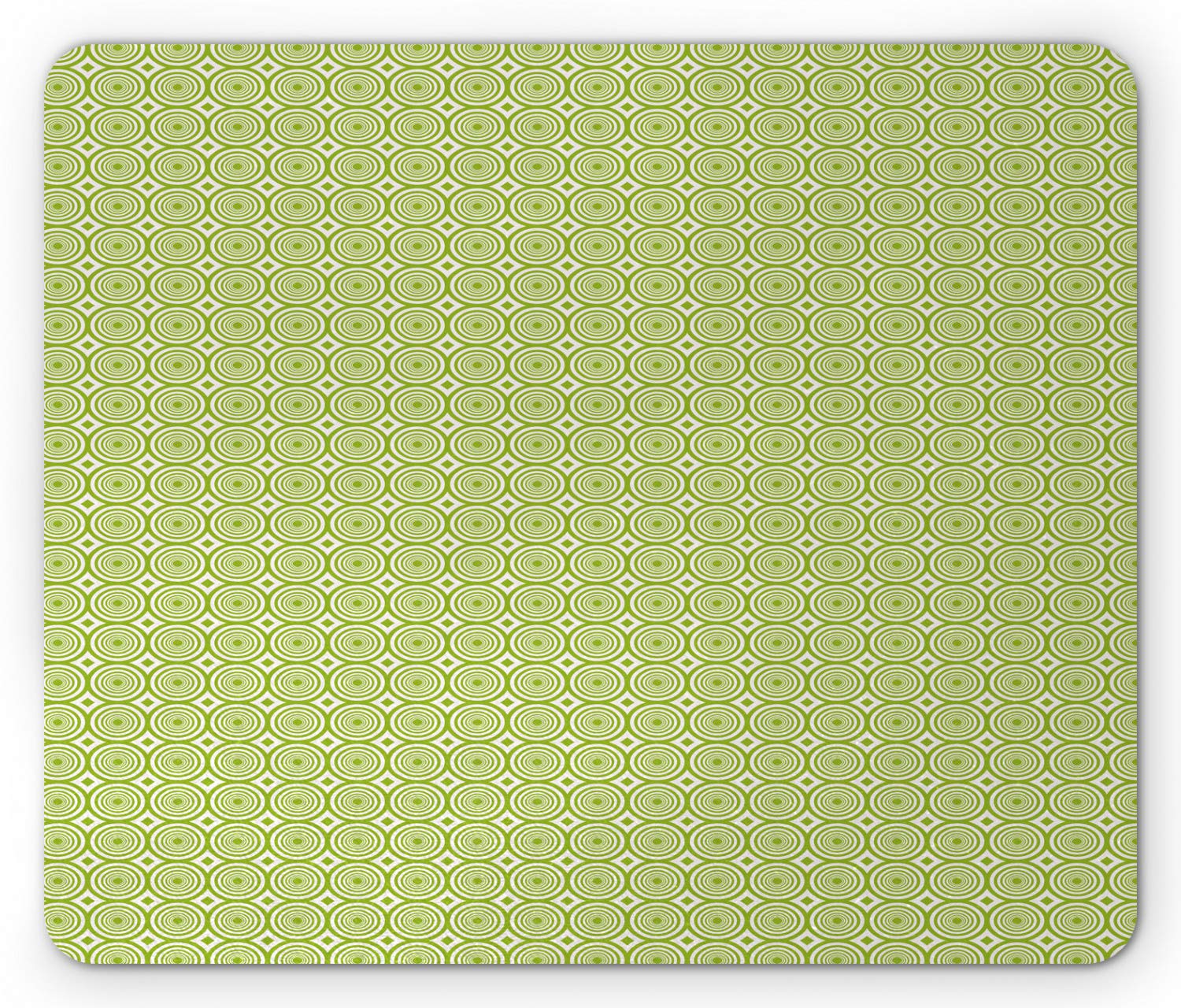 Ambesonne Geometric Mouse Pad - Non-Slip Rubber Gaming Mousepad with Monochrome Concentric Circles Design, Standard Size (Apple Green/White) for Office, Home & Computer Workstations