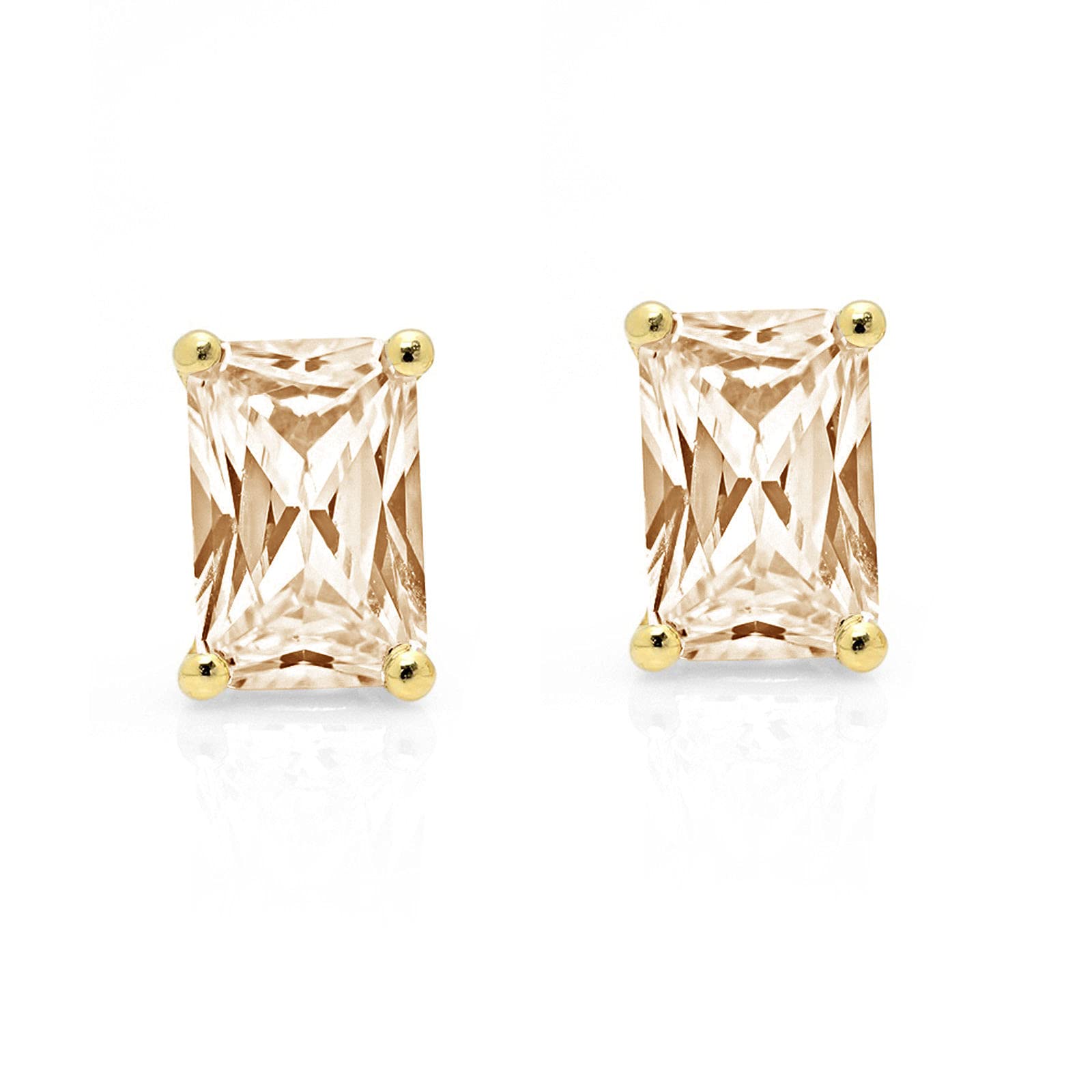 2.0ct Emerald Cut Moissanite Stud Earrings 14k Gold for Daily Wear