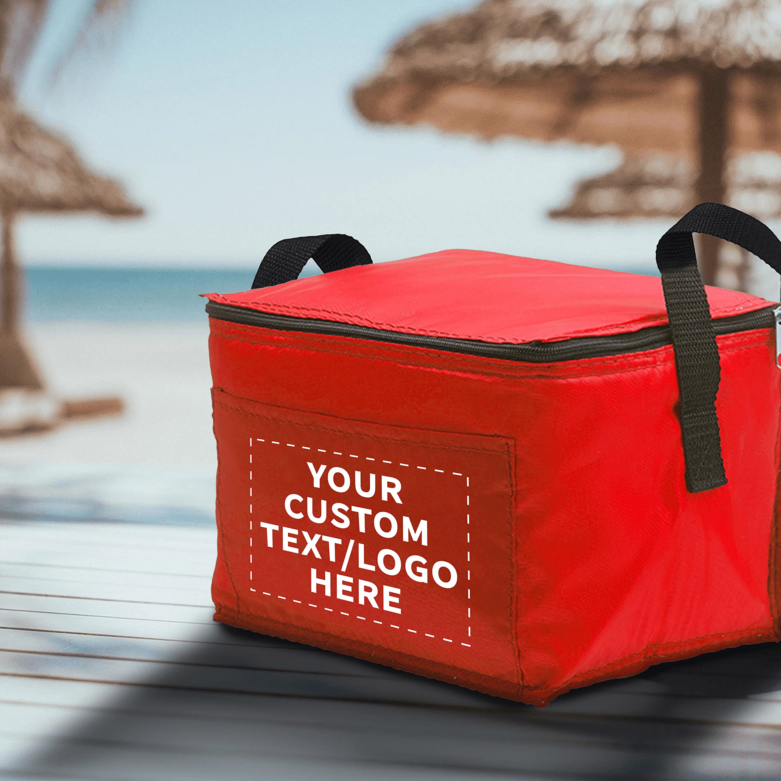 Custom Insulated Small Lunch Bags Set of 10 - Personalized Bulk Pack for Office, Picnic & Beach - Fits 6 Cans | Perfect for Meal Prep, School Lunches & Outdoor Activities - Red