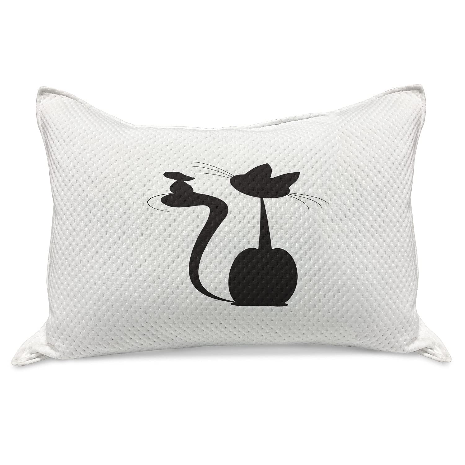 Ambesonne Cat and Mouse Knitted Quilt Pillow Cover - Silhouette Cat with Mouse Design, Standard King Size 36