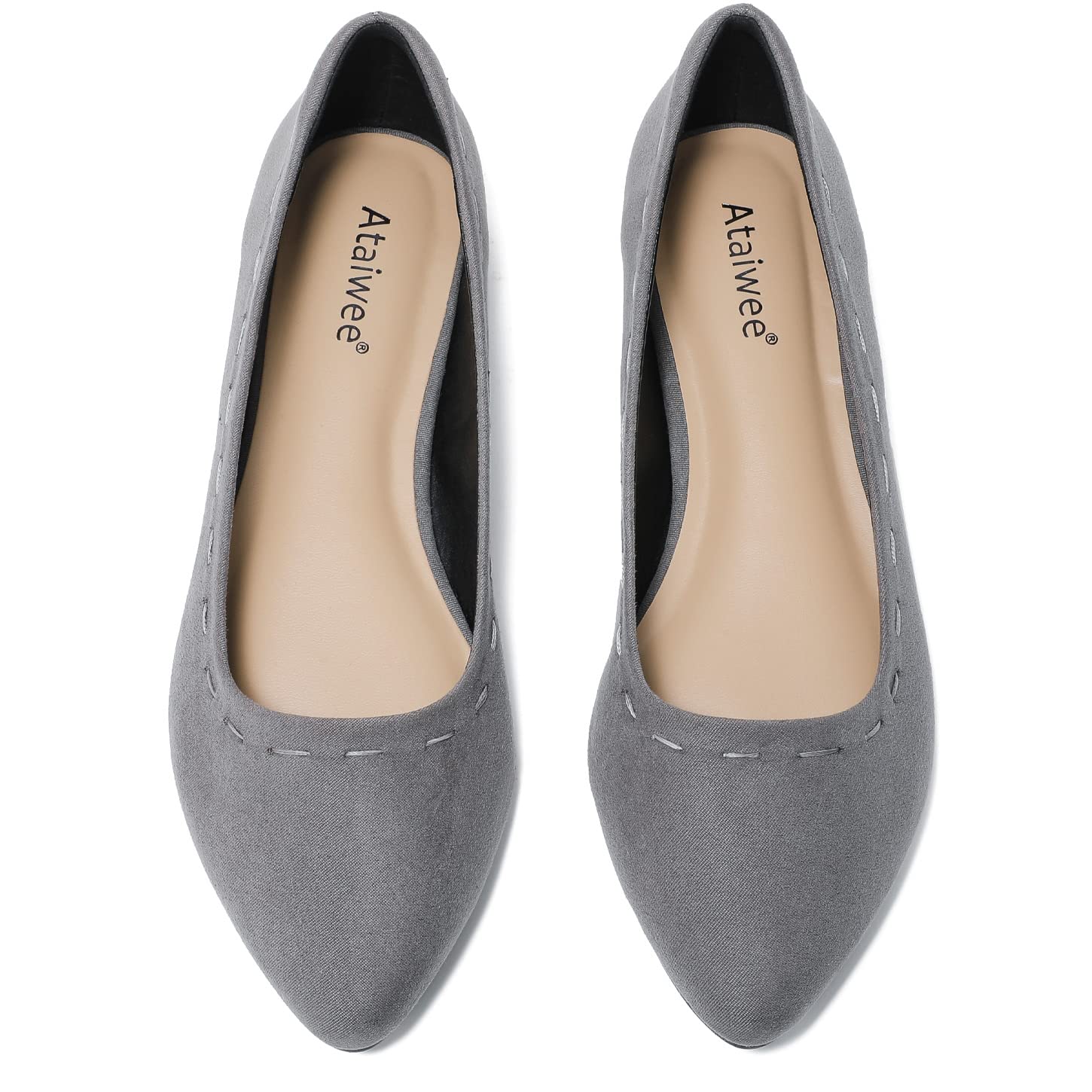 Ataiwee Women's Wide Width Flat Shoes - Classic Pointed Toe Suede Slip On Ballet Flats for Work, Office & Casual Wear | Comfortable & Stylish Women's Dress Shoes