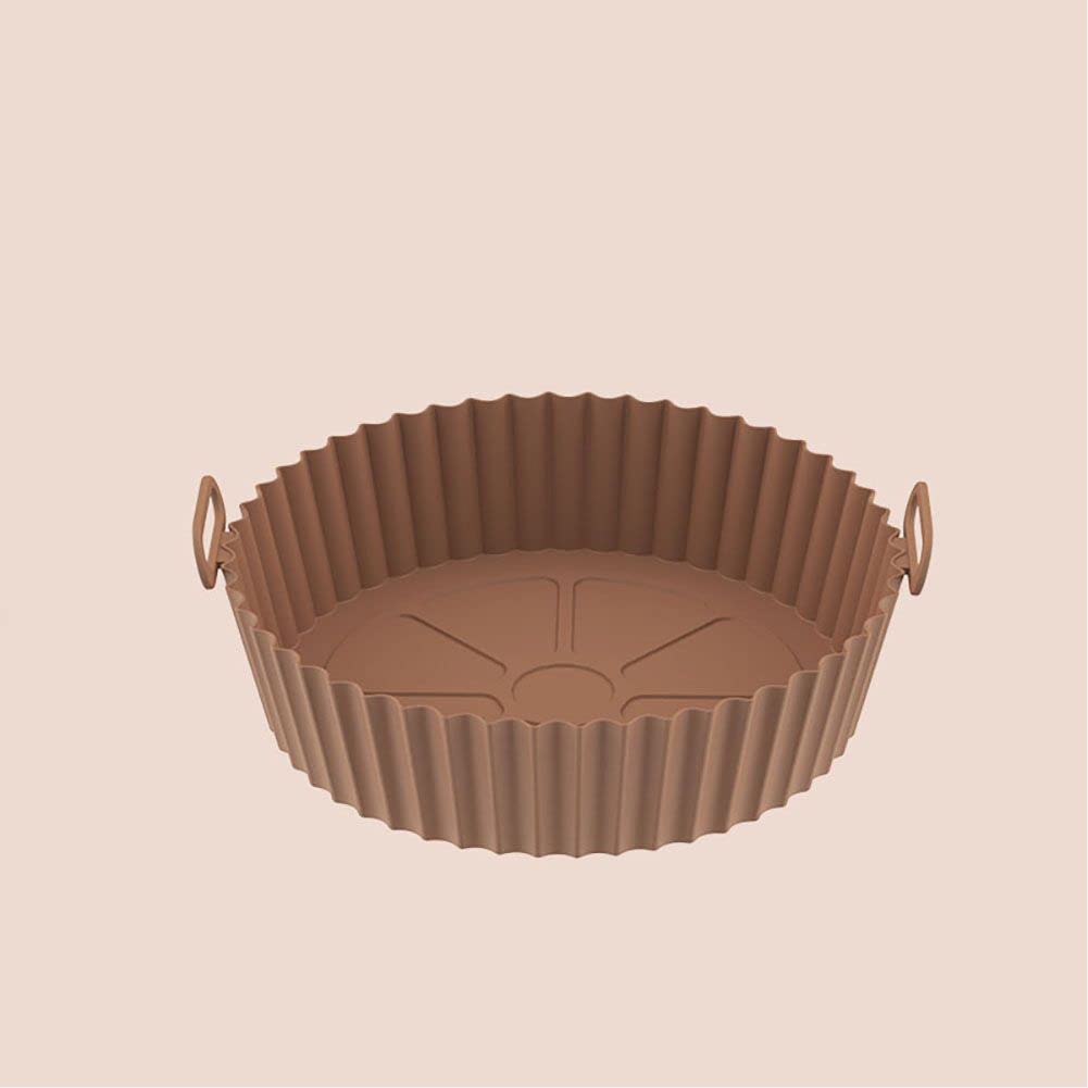 Non-Stick Silicone Air Fryer Baking Tray - Reusable Round Air Fryer Liners for Cooking, Waterproof & Oil Proof Air Fryer Basket - Perfect for Baking, Roasting & Frying (1pc, Brown) - Ideal for Healthy Meals, Snacks & Family Dinners