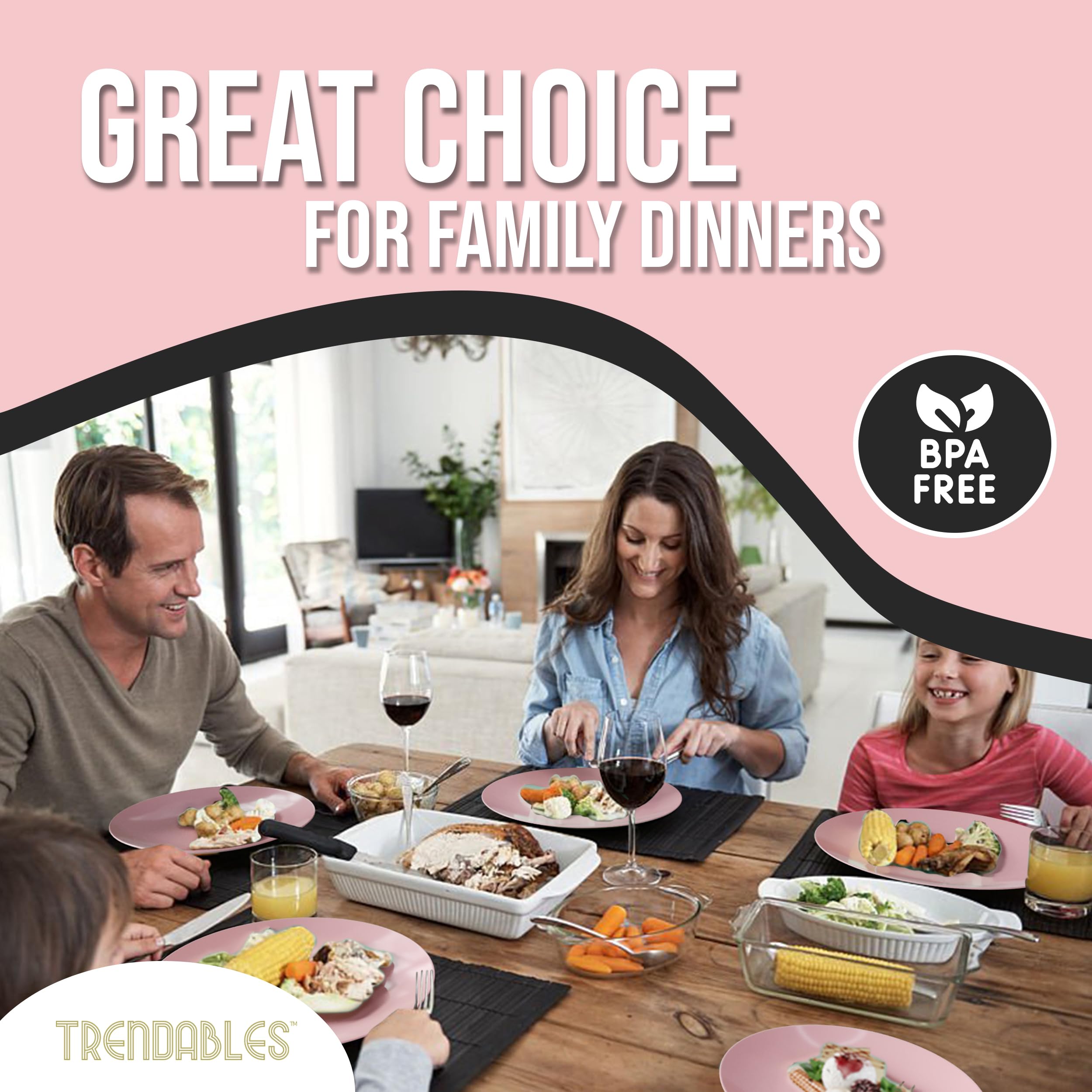 Trendables 120-Piece Pink Plastic Dinner Plates Set - 60 Heavy Duty 10-Inch Dinner Plates & 60 8-Inch Dessert Plates | Disposable Party Tableware for Weddings, Birthdays, BBQs & Events | Durable BPA-Free Plastic Plates for 60 Guests