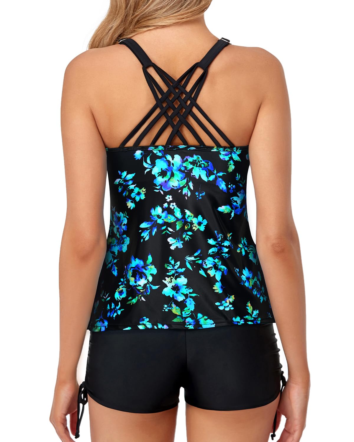 Yonique Women's Tankini Swimsuit - Two Piece Bathing Suit with Tummy Control Swim Shorts | High Waisted Swimwear for Beach, Pool & Vacation | Plus Size Swimsuits for Women