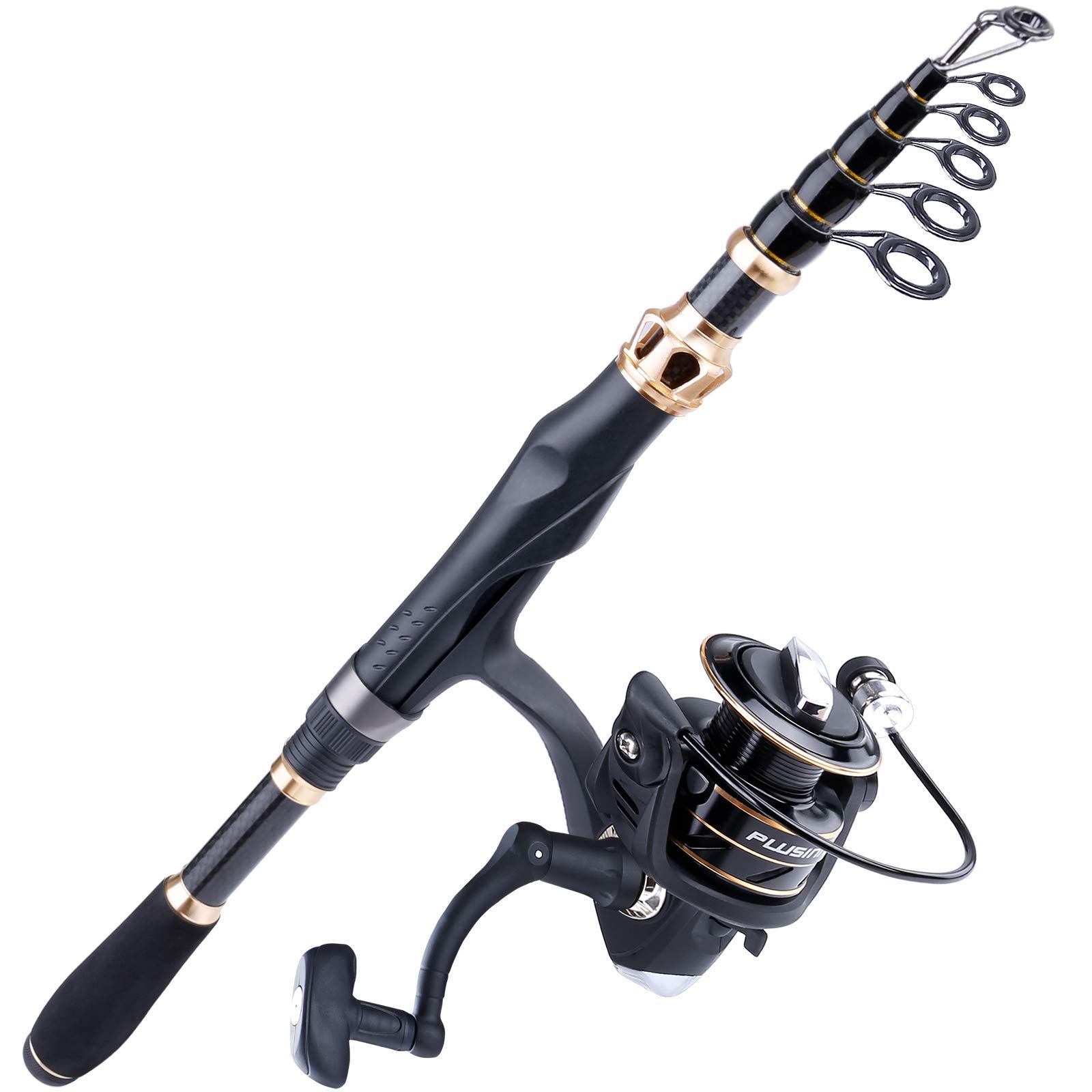 **PLUSINNO Carbon Fiber Telescopic Fishing Rod and Reel Combo with Floating Net - Ideal for Steelhead, Salmon, Fly, Kayak, Catfish, Bass, and Trout Fishing - Perfect for Freshwater and Saltwater Angling Adventures**