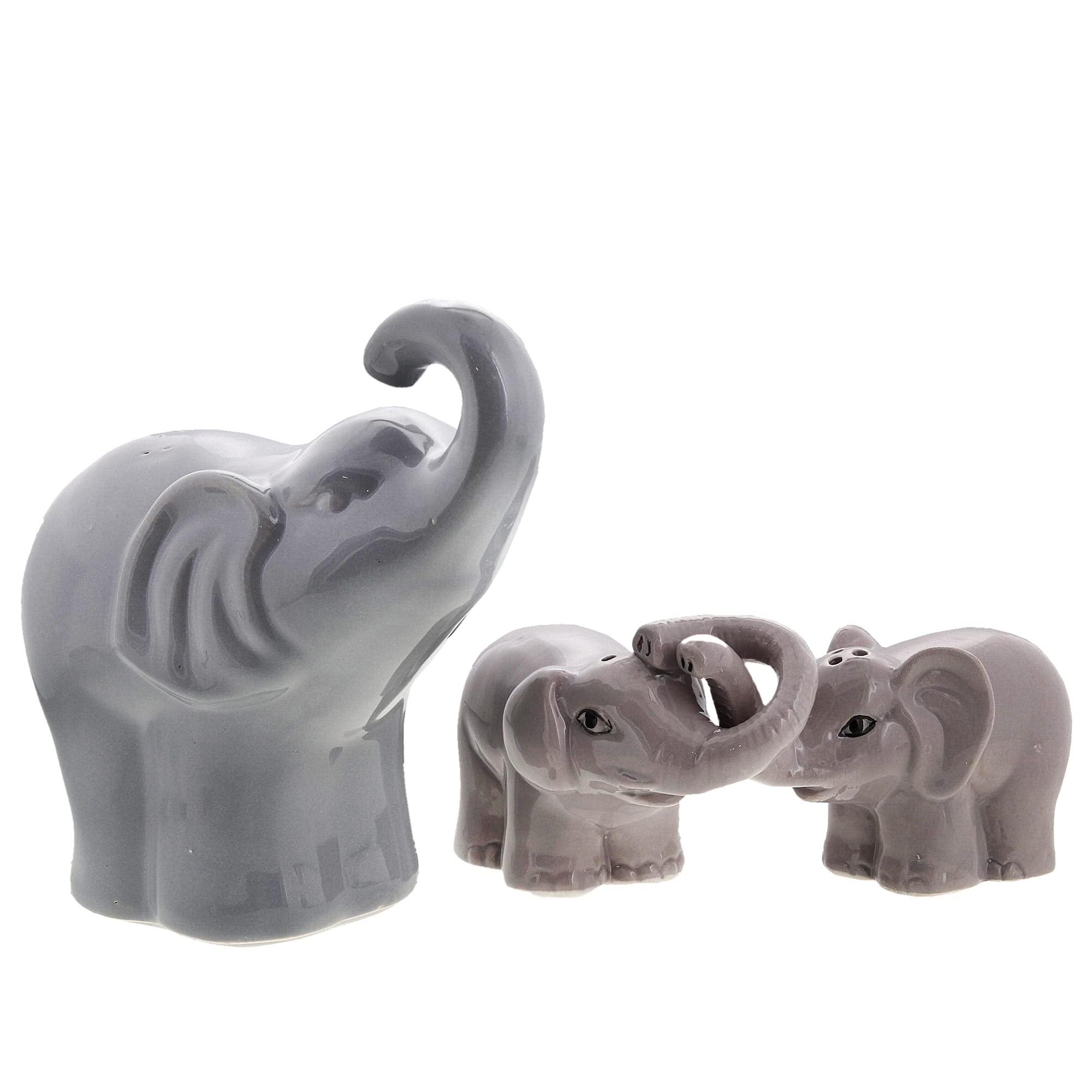 Elephant Ceramic Figurine & Interlocking Elephant Salt and Pepper Shakers - Handmade Home Decor for Kitchen, Dining Table, and Gift Giving