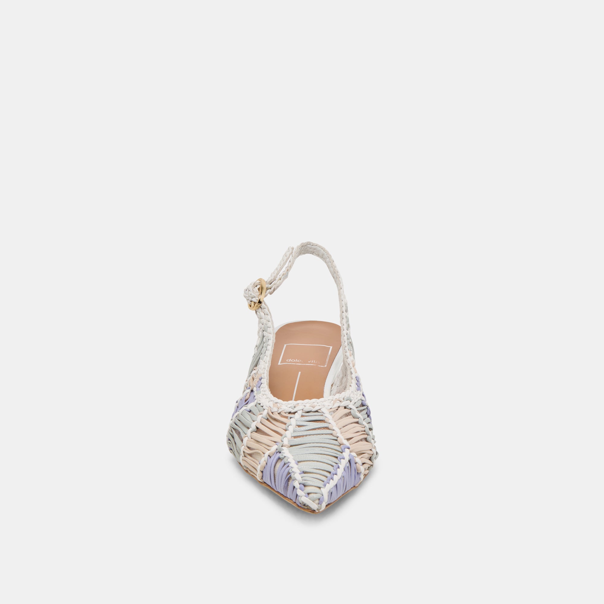 DAFNEY Women's White Multi Woven Leather Heels - Elegant High Heel Pumps for Office, Party & Special Occasions
