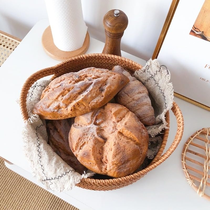 Handwoven Rattan Storage Basket with Handles - Set of 2 for Fruit, Bread & Home Organization | Perfect for Kitchen, Dining Room & Farmhouse Decor