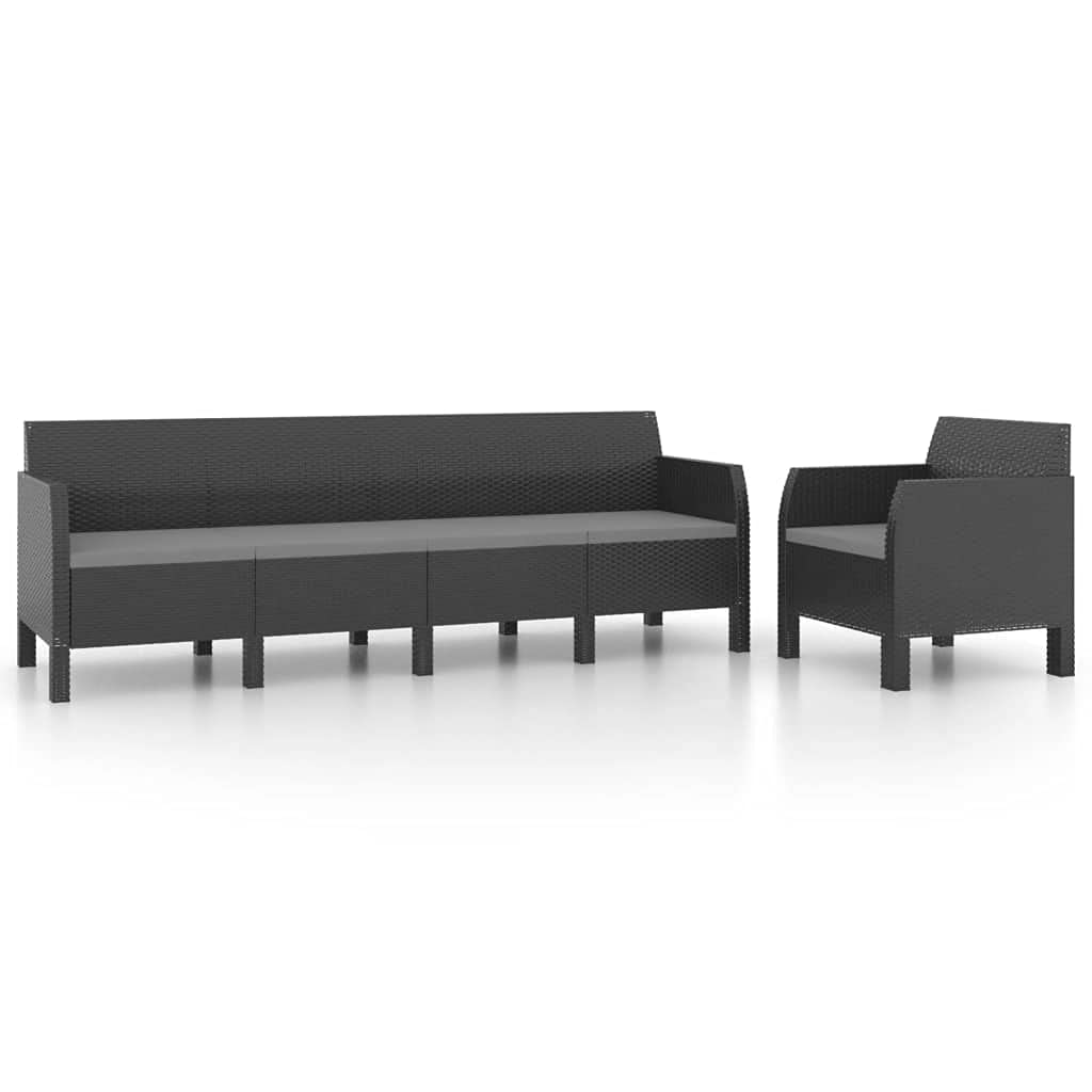 2-Piece Wicker Rattan Patio Conversation Set with Cushions - Outdoor Sofa & Chairs for Backyard, Porch, Balcony - Durable PP Anthracite Furniture for Relaxing & Entertaining