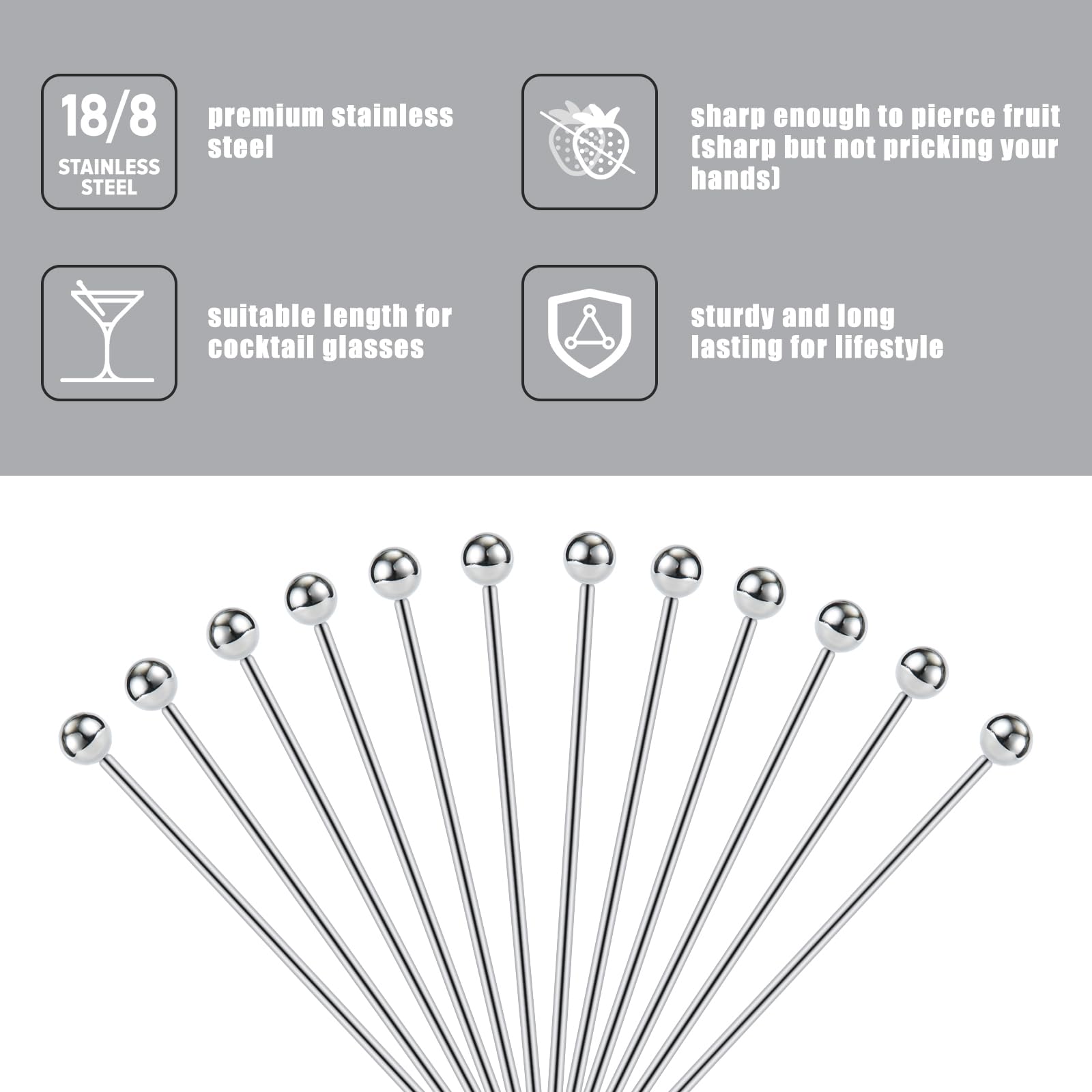 Stainless Steel Cocktail Picks Holder Set - 12 Reusable Metal Toothpicks for Appetizers, Sandwiches, BBQ & Cocktails | Perfect for Party Decor, Home Bar Accessories & Entertaining Guests