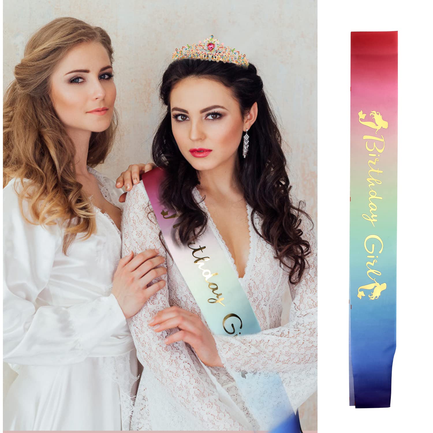 Birthday Girl Sash & Princess Tiara Set - Sparkly Blue Crown, Birthday Headband & Party Decorations for Girls | Perfect for Birthday Parties, Princess Themed Events & Photo Shoots