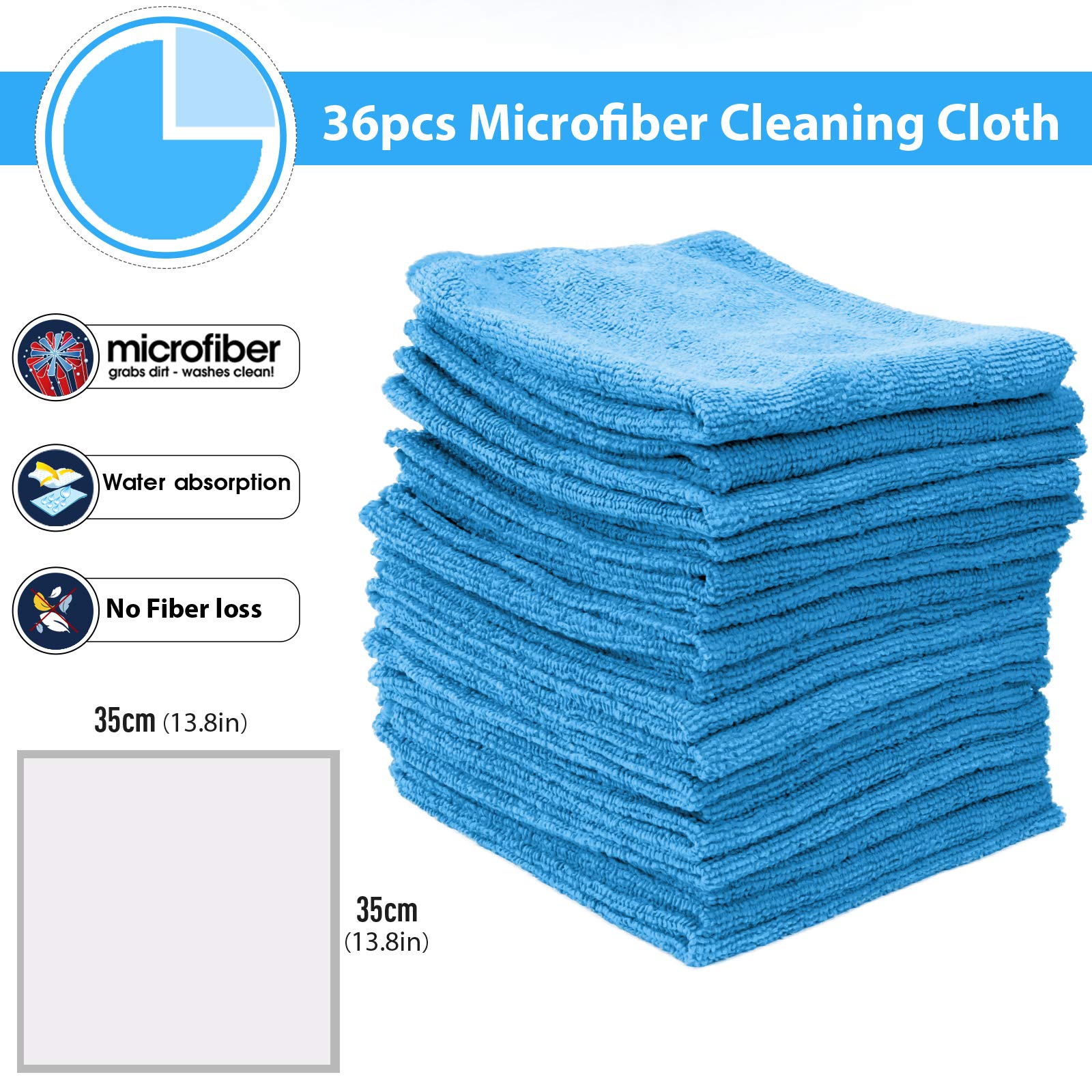 MASTERTOP 36-Pack Premium Microfiber Cleaning Cloths - Super Absorbent, Reusable, Lint & Streak Free - 14