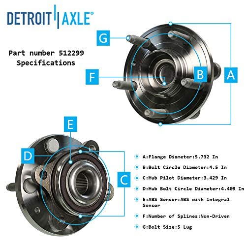 Detroit Axle - Front Wheel Drive Rear Wheel Bearing Hub Assembly Replacement for Ford Taurus X, Freestyle, Five Hundred & Mercury Sable, Montego - Durable Auto Parts for Smooth Driving & Long-Lasting Performance (Perfect for City Commuting & Highway Travel)