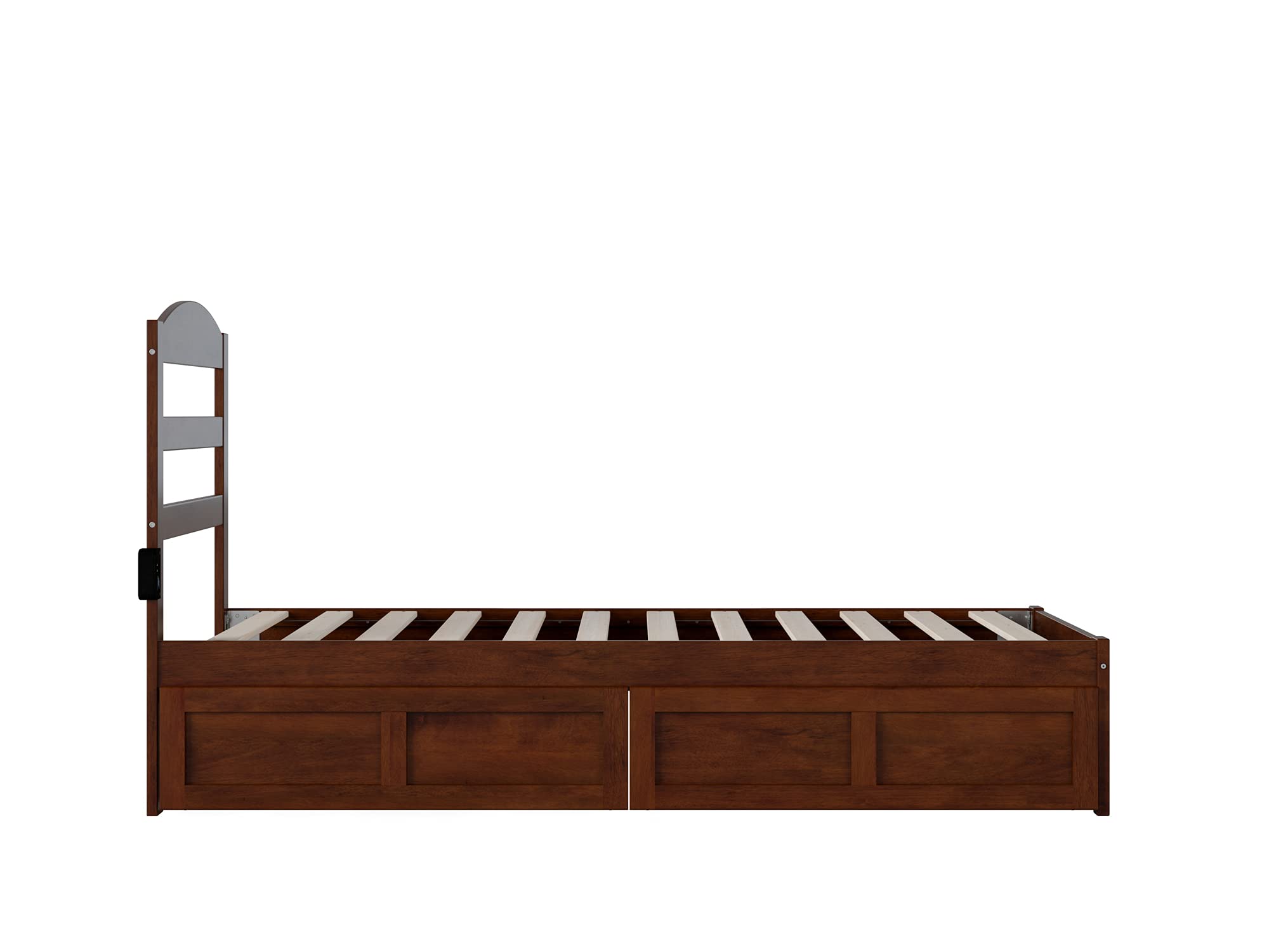AFI Warren Twin Platform Bed with Storage Drawers (Set of 2) & USB Charger - Space-Saving Walnut Wood Bed Frame for Small Bedrooms, Kids Rooms & Guest Rooms