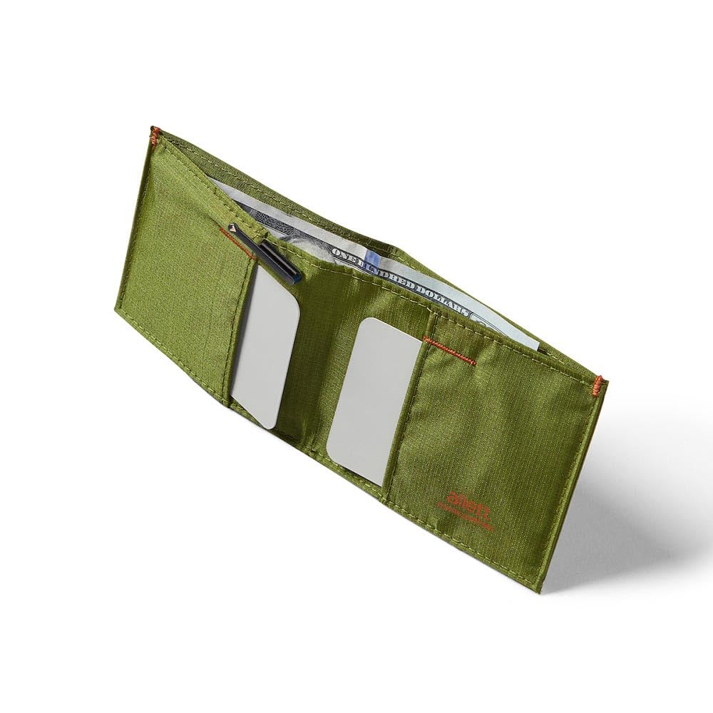 Allett Sport RFID Blocking Slim Bifold Wallet for Men & Women - Nylon Minimalist Front Pocket Wallet Holds 2-10+ Cards (Cala Green) - Perfect for Travel, Gym & Everyday Carry
