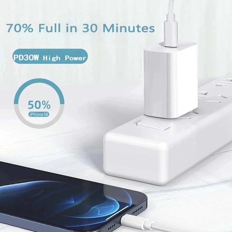Apple MFi Certified 30W USB C Fast Charger Block & 6FT Cable (2 Pack) - Compatible with iPhone 16/16 Plus/16 Pro/16 Pro Max/15/15 Pro Max - Perfect for Home, Office & Travel Charging