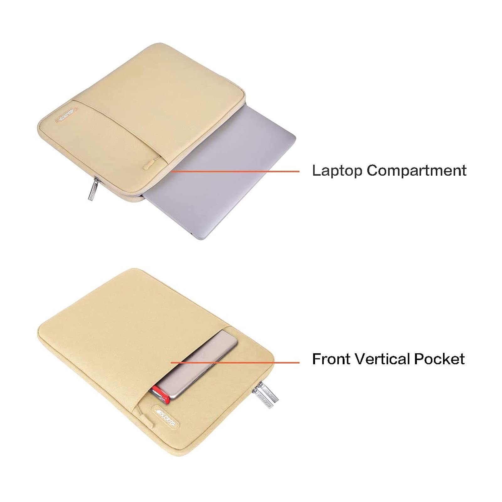 MOSISO 16 Inch Laptop Sleeve Case for MacBook Pro 16 M4/M3/M2/M1, HP, Acer, Dell, Lenovo, ASUS 15-15.6 Inch Notebooks - Durable Polyester Vertical Computer Bag with Pocket in Camel Color - Perfect for Work, School & Travel Protection