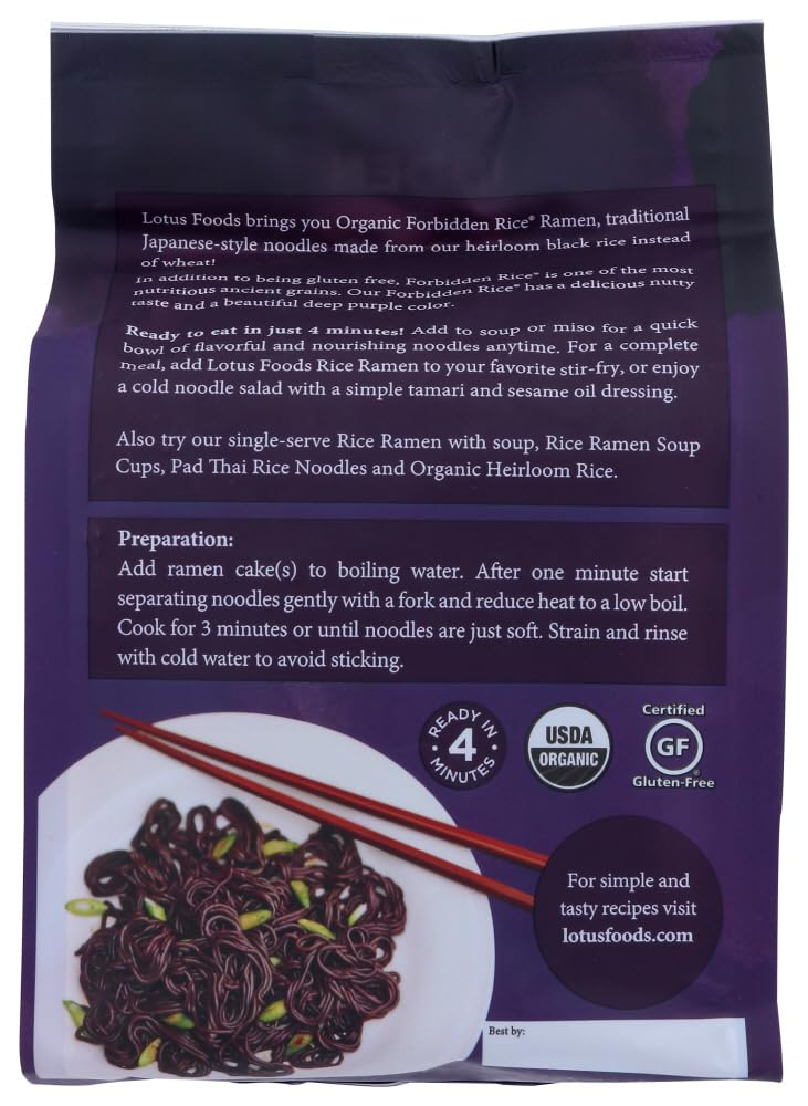 Organic Rice Ramen Noodles by Lotus Foods - Gluten-Free Forbidden Rice Noodles - 10 oz (2-Pack) - Perfect for Vegan, Asian Cuisine & Quick Meals