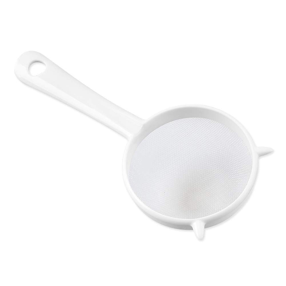 Premium White Plastic Handheld Kitchen Strainer - Fine Mesh Sieve for Tea Leaves, Flour & Spices | Ideal for Baking, Cooking & Brewing Tea | Durable & Easy-Clean Colander Accessory
