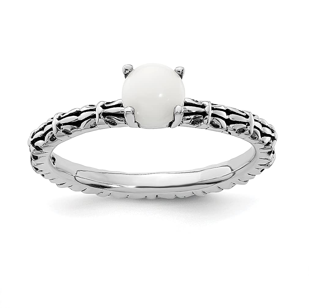 925 Sterling Silver White Agate Band Ring - Natural Gemstone Stackable Ring for Women | Dainty Jewelry Gift for Her | Perfect for Everyday Wear, Layering & Special Occasions