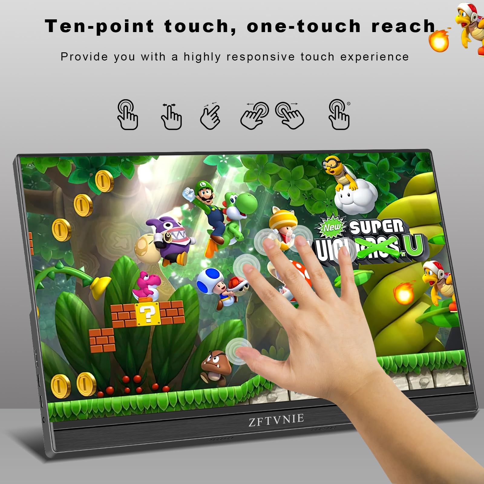 ZFTVNIE 15.6 Inch Full HD 1080P Touchscreen Portable Monitor - HDMI & USB-C External Display for Laptop, PC, Phone, PS4, PS5 - Perfect for Gaming, Work & Travel