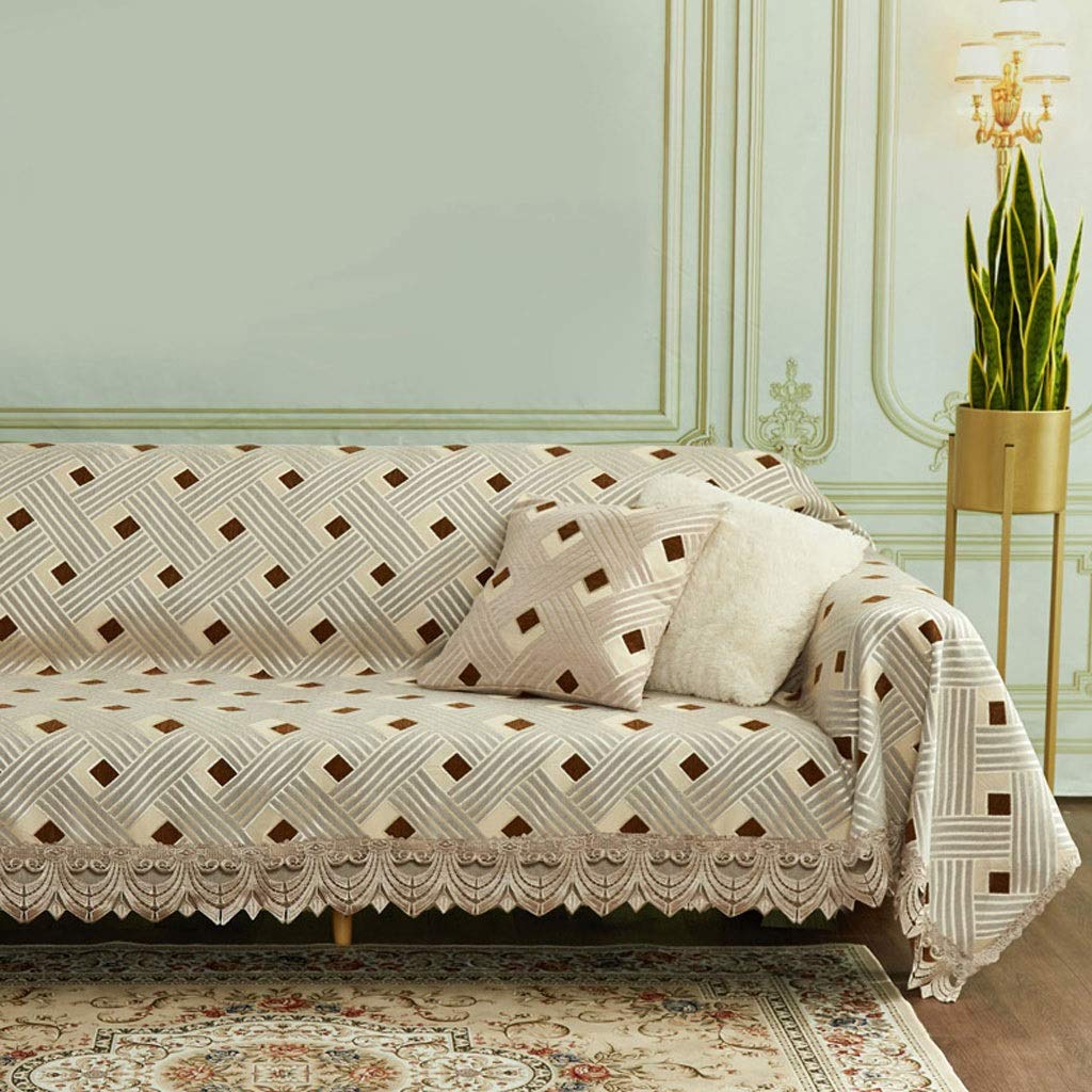 European-Style Sofa Slipcover - Jacquard Fabric Couch Cover 180x350cm - All-Inclusive Sofa Towel & Cushion Cover - Elegant Lace Living Room Dust Protector (Color: O) | Perfect for Home Decor, Sofa Protection & Seasonal Style Refresh