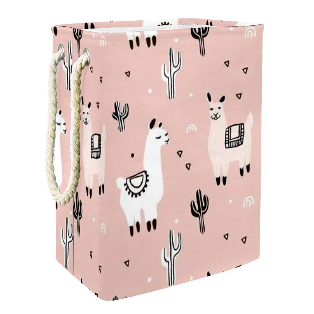 DJROW Large Pink Llama Cactus Laundry Hamper - 50L Storage Basket for Clothes, Toys & Home Organization | Perfect for Kids Room, Nursery & Laundry Room