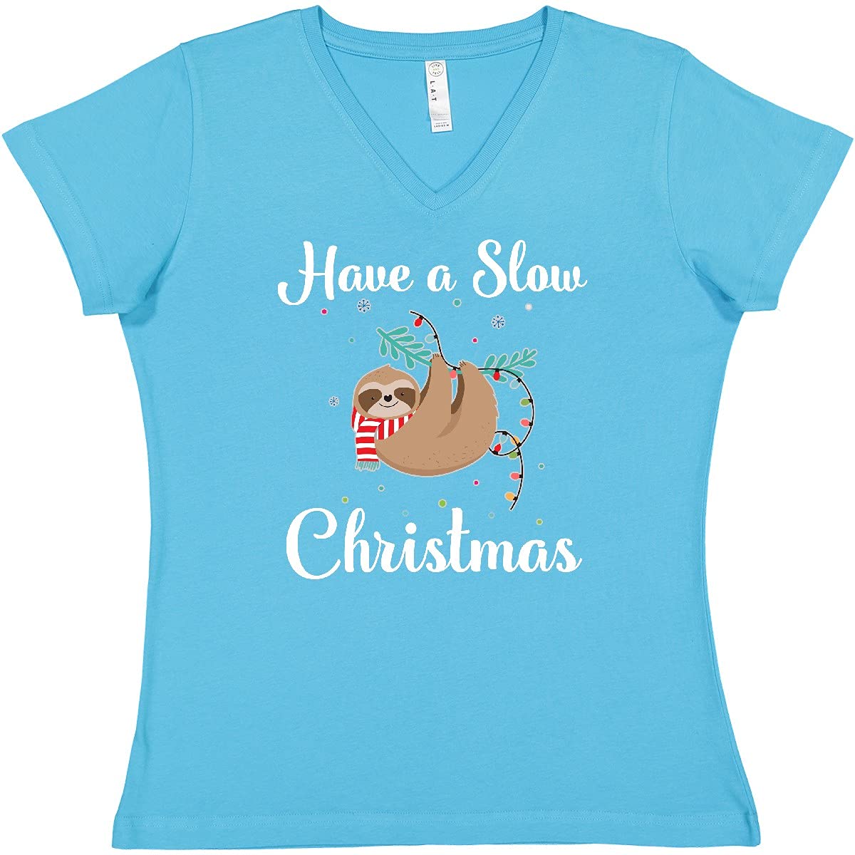 Inktastic Sloth Slow Christmas Outfit Women's V-Neck T-Shirt | Cute Holiday Graphic Tee for Women | Perfect for Christmas Parties & Casual Wear