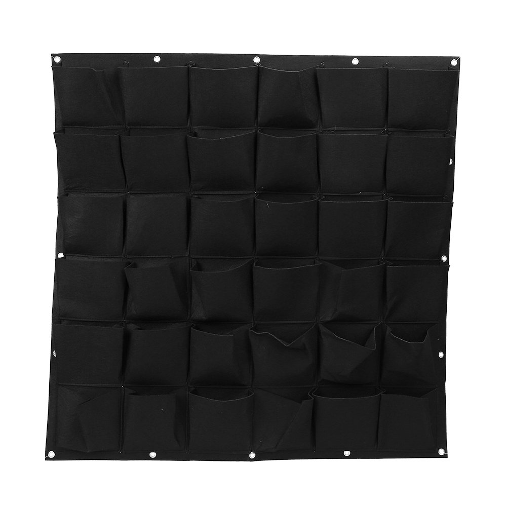 36-Pocket Vertical Wall Mounted Grow Bags - Hanging Planters for Flowers, Herbs & Vegetables - Outdoor Garden, Balcony & Patio Greening - Felt Planter Pouches for Small Space Gardening (Black)