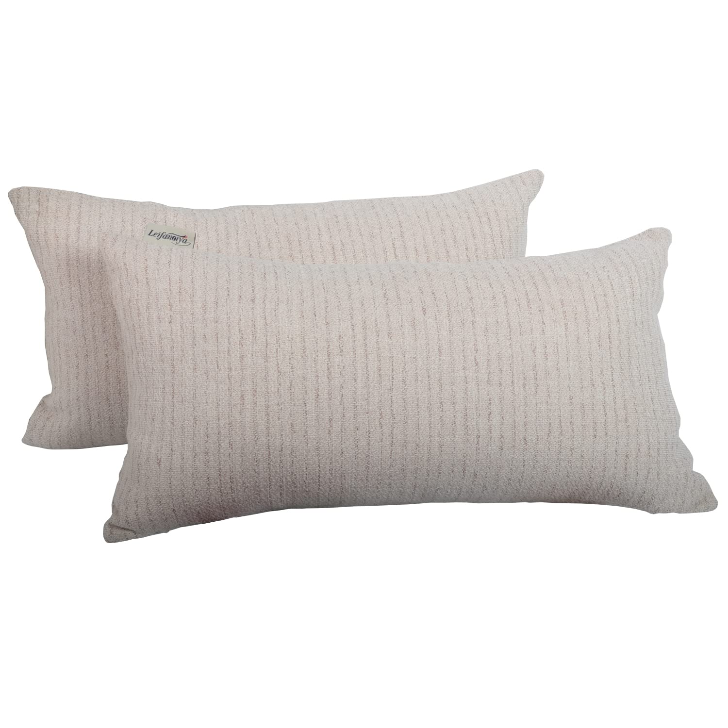 LEIFANTIYA Set of 2 Beige Linen-Like Throw Pillow Covers 12x20 Inches - Soft Square Decorative Cushion Covers for Sofa, Bed, Chair - Home Decor, Living Room, Bedroom Accent